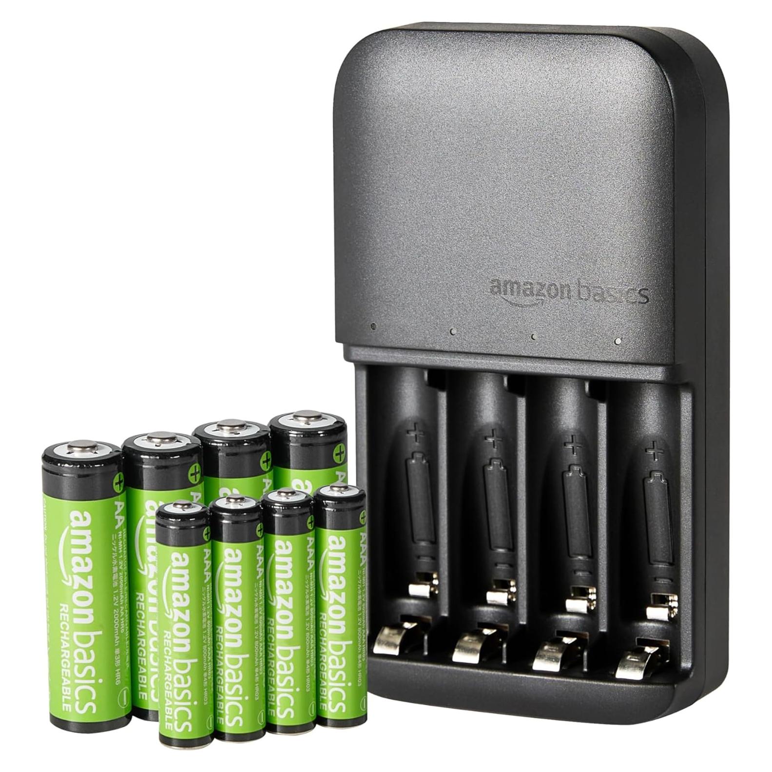 Baterías Recargables Amazon Basics 4 AA y 4 AAA con Cargador