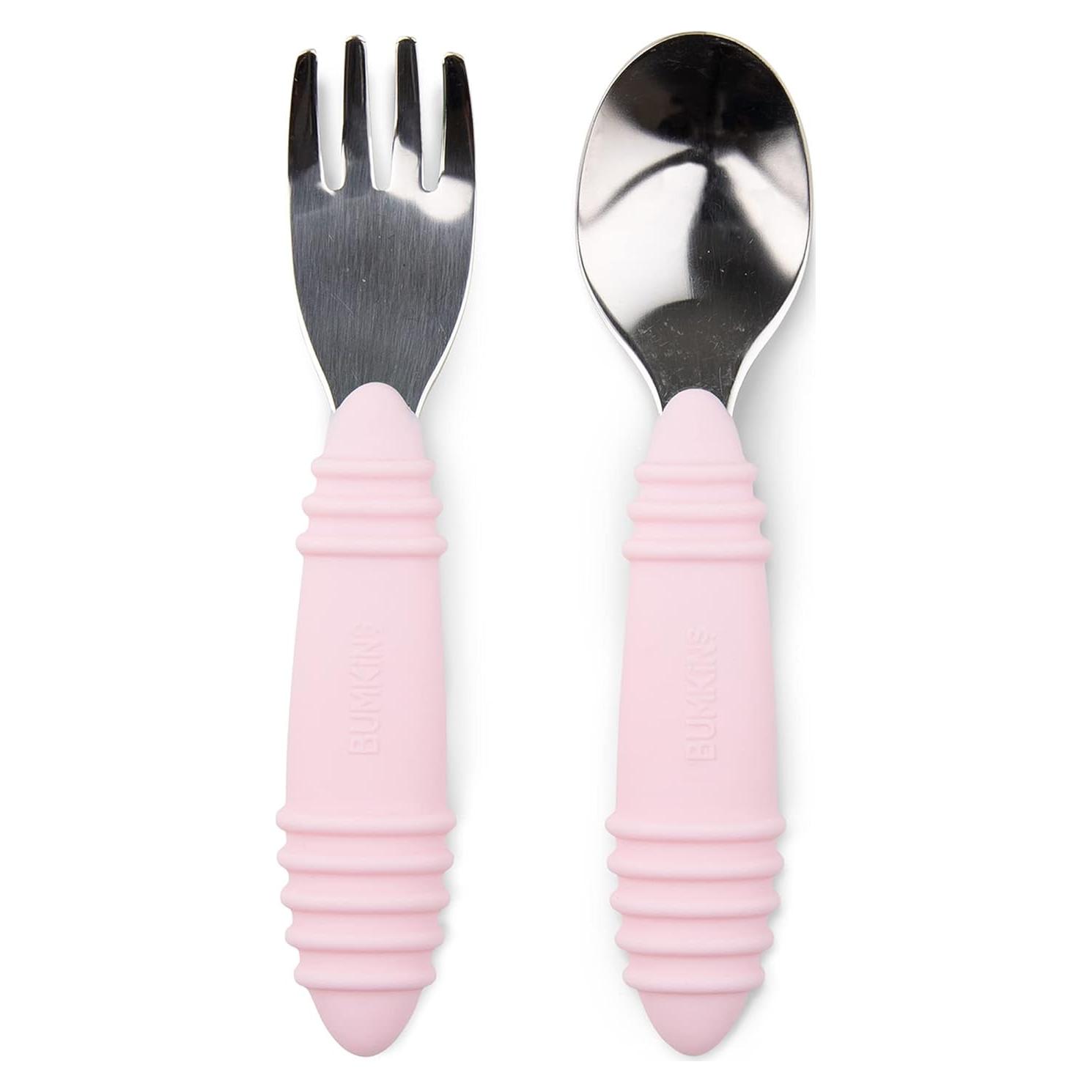 Juego de Cuchara y Tenedor Bumkins Rosa - Silicona y Acero Inoxidable