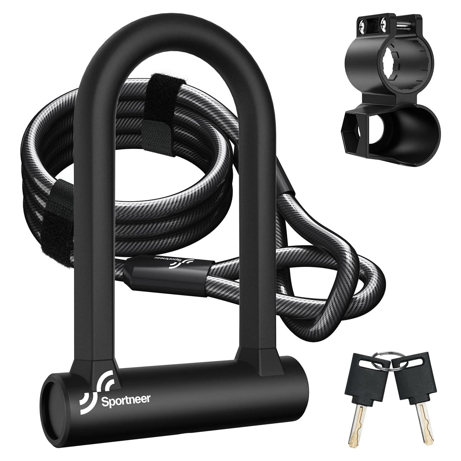 Candado U Sportneer Antirrobo con Cable de 1.5m para Bicicleta