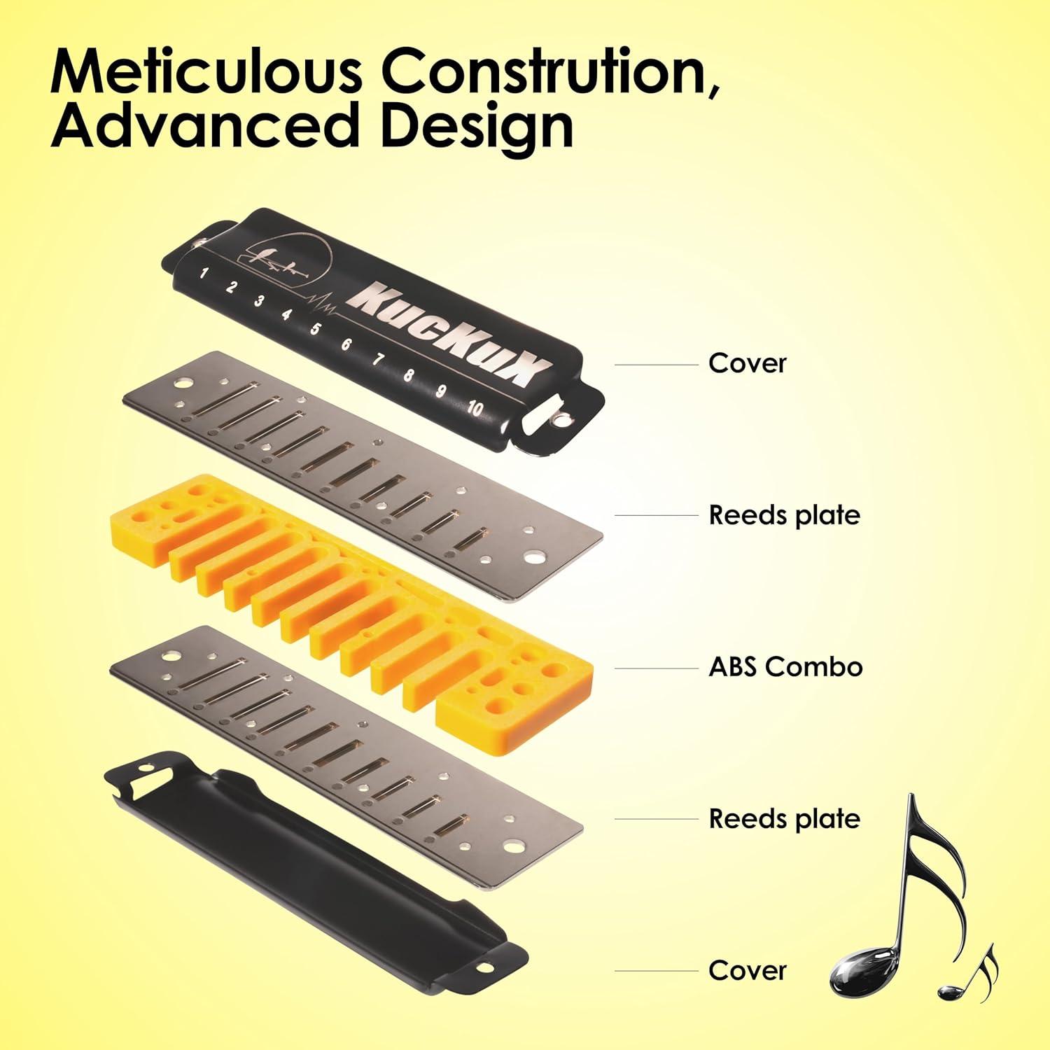 Harmónica Diatónica D - 10 Agujeros, Bronce Fosforado, ABS