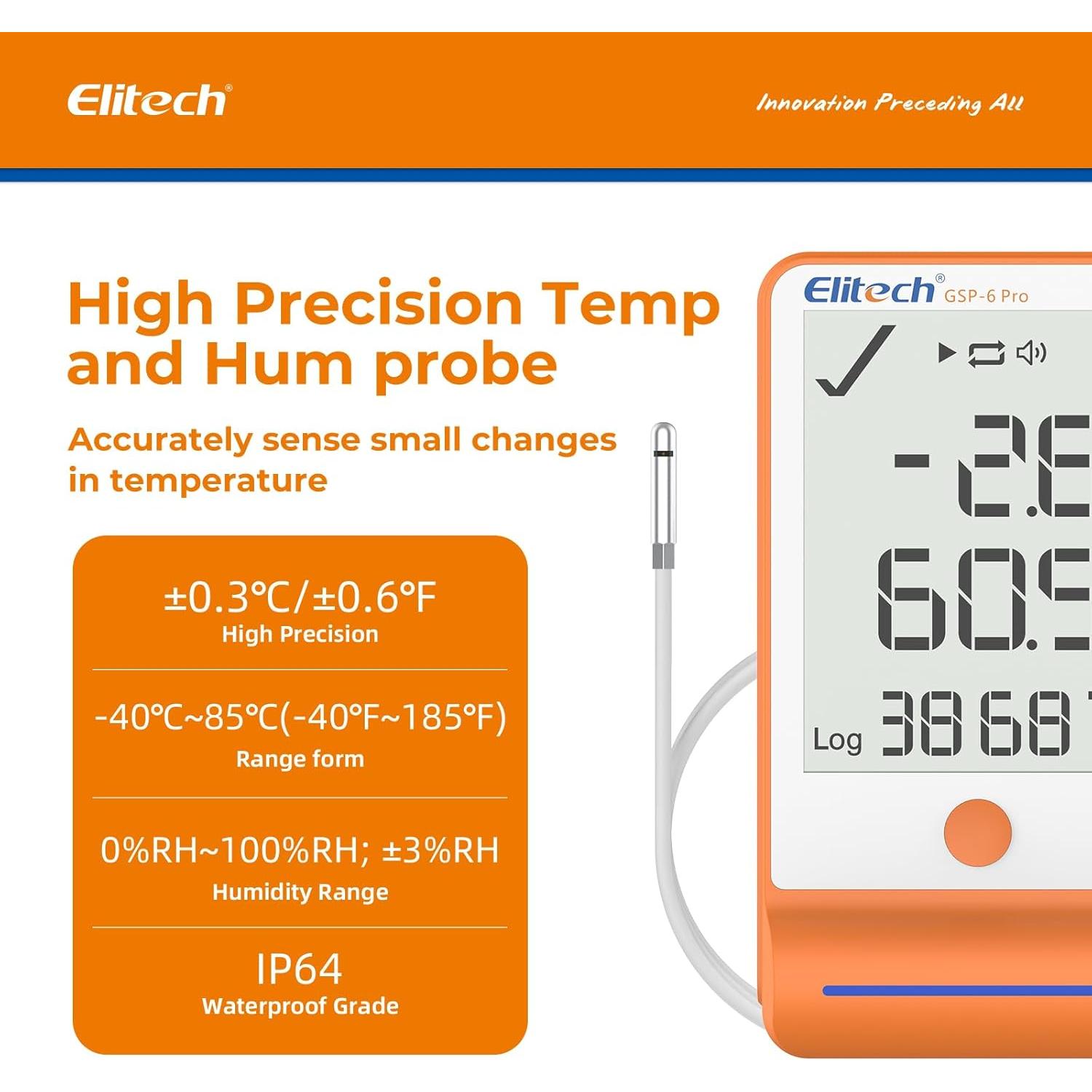 Registrador de Datos Bluetooth Elitech GSP-6Pro 100000 Puntos
