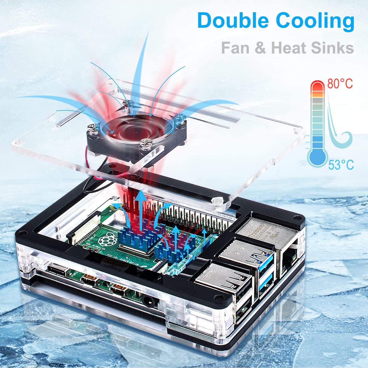 Caja Raspberry Pi 4 Miuzei con Ventilador y Fuente 5V 3A