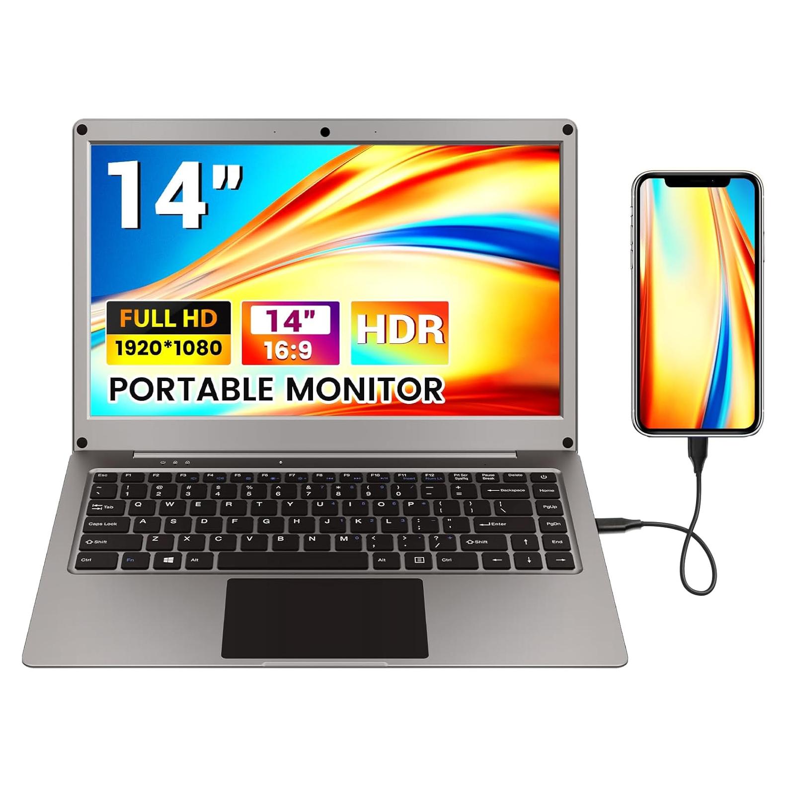 Monitor Portátil CrowView Note 14" FHD 1080P Batería 5000mAh