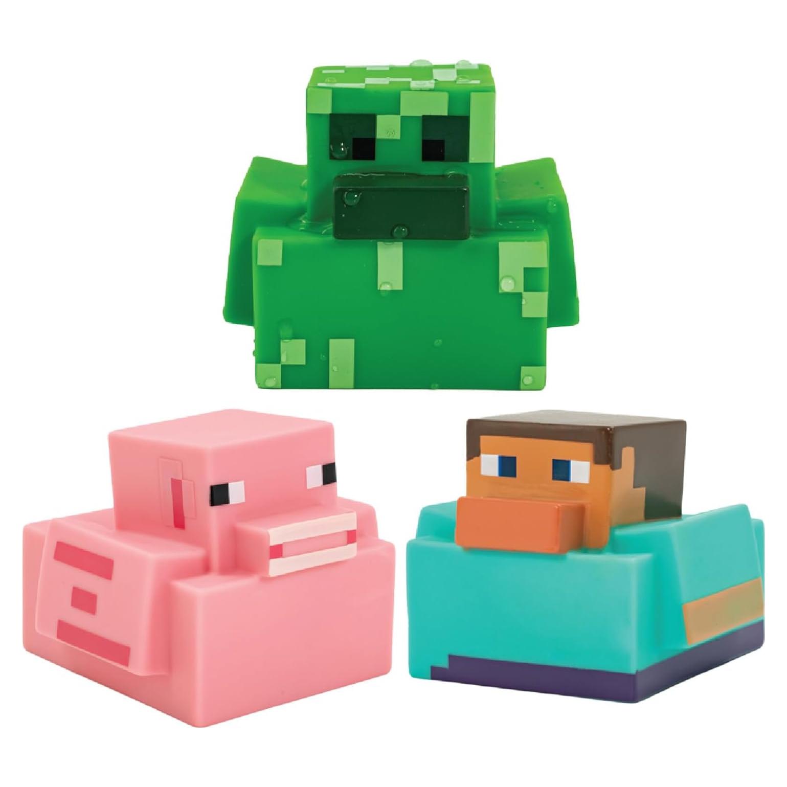 Paladone Minecraft Rubber Duckies, Set of 3 Minecraft Bath Ducks, Creeper Pig and Steve Bath Toys, Funny Jeep Ducks
