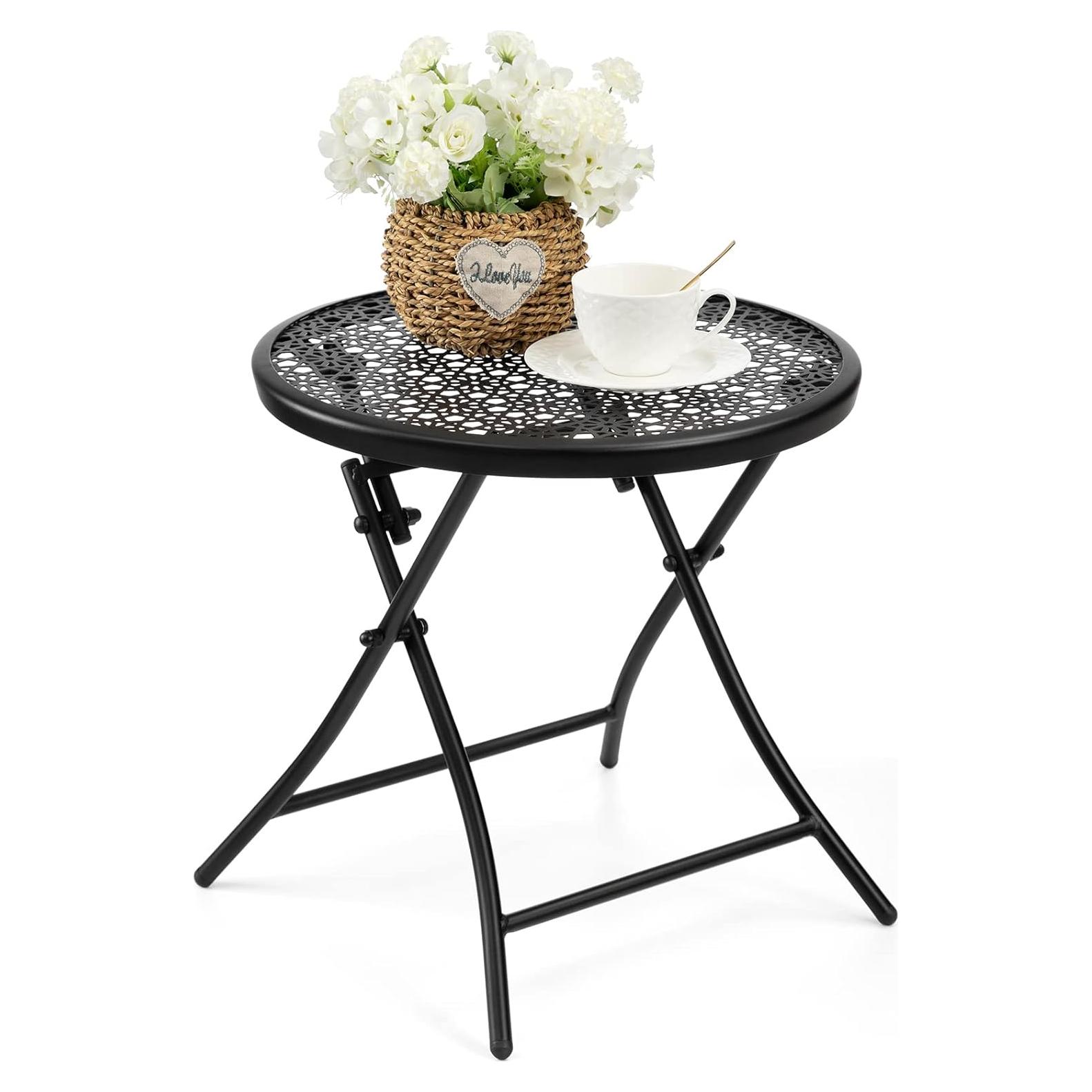 Mesa Lateral Plegable TeoKJ Redonda de Metal 45cm Negra