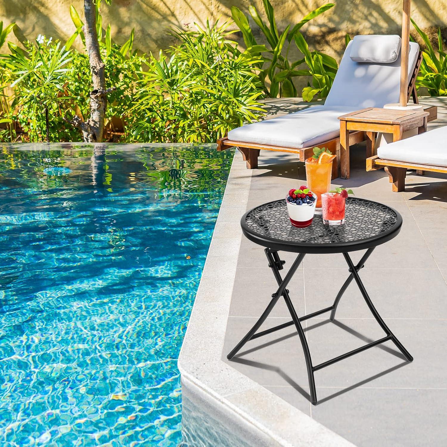 Mesa Lateral Plegable TeoKJ Redonda de Metal 45cm Negra