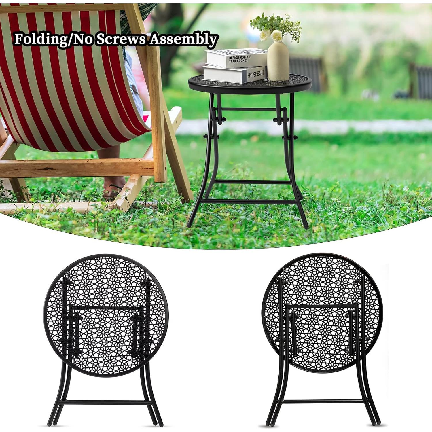 Mesa Lateral Plegable TeoKJ Redonda de Metal 45cm Negra