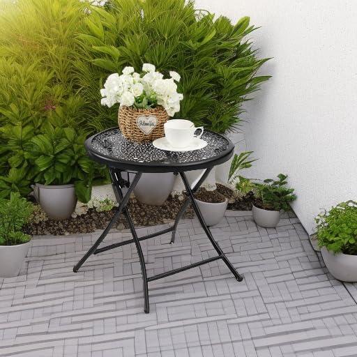 Mesa Lateral Plegable TeoKJ Redonda de Metal 45cm Negra