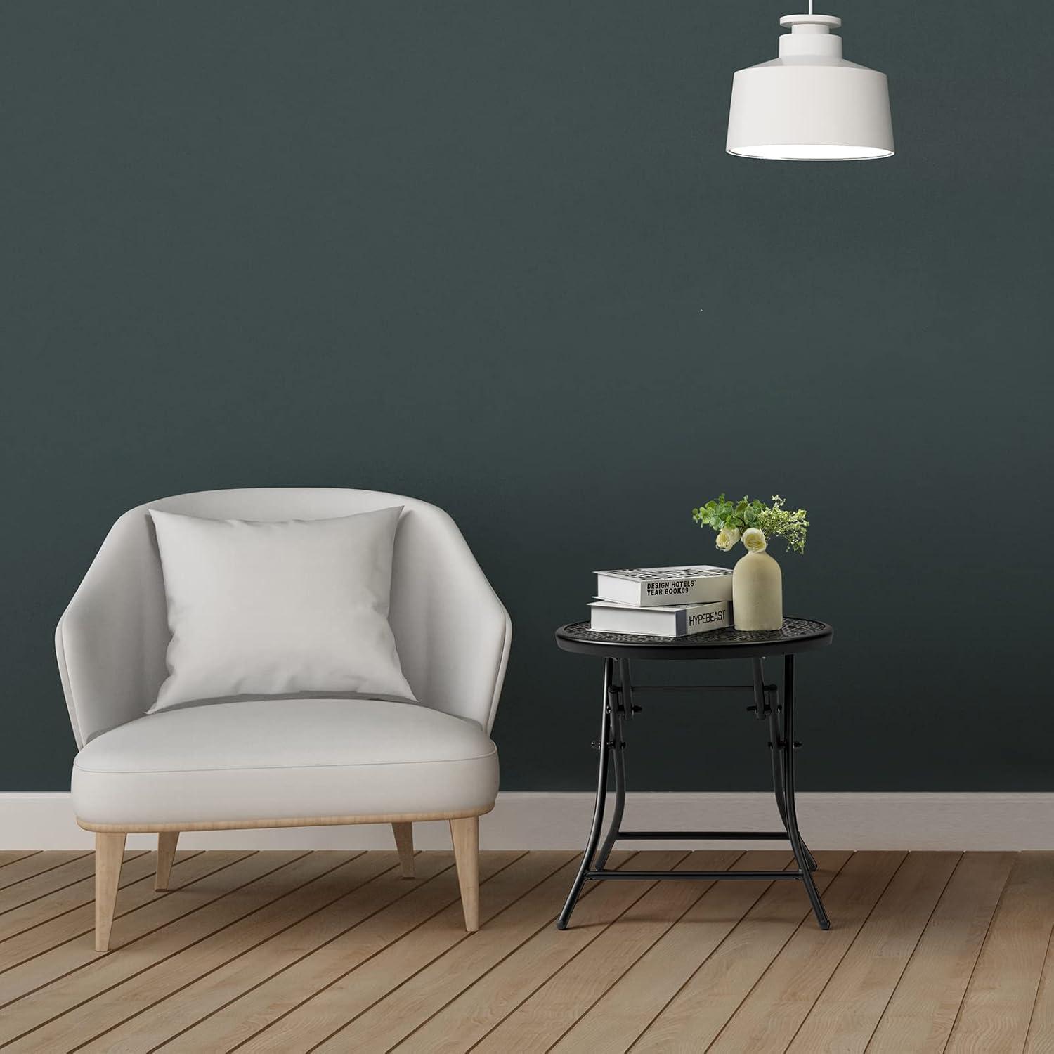 Mesa Lateral Plegable TeoKJ Redonda de Metal 45cm Negra