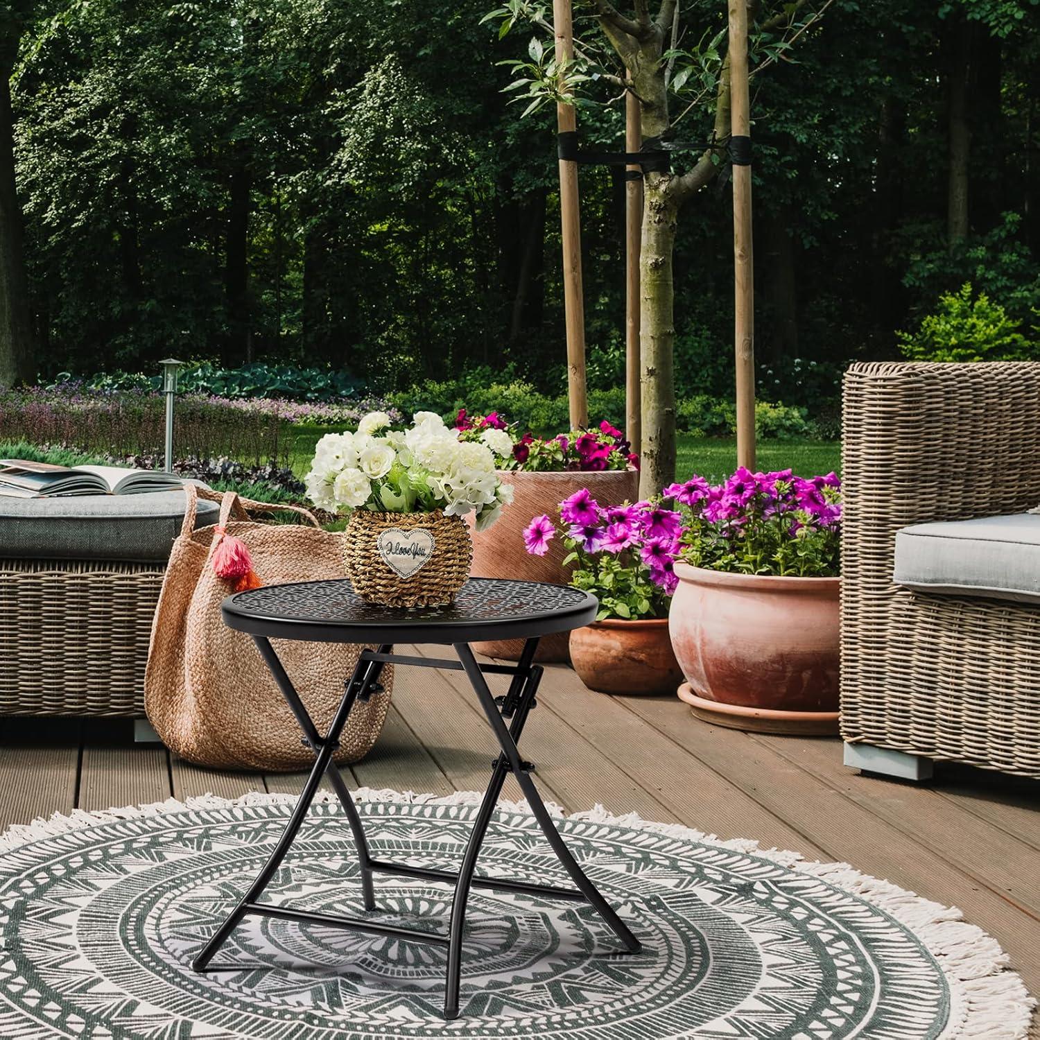 Mesa Lateral Plegable TeoKJ Redonda de Metal 45cm Negra