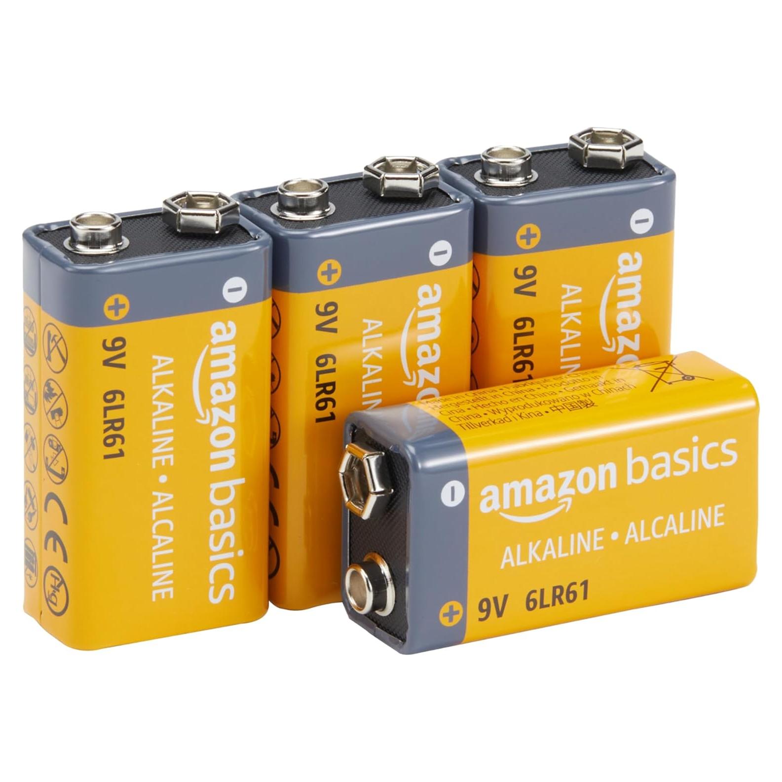 Baterías Alcalinas 9V Amazon Basics Paquete de 4 Unidades