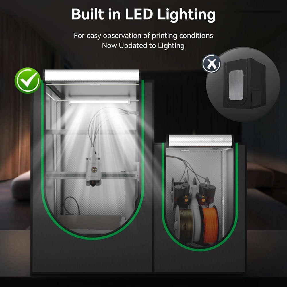 2 in1 3D Printer Enclosure with Storage Box LED Light, Smoke Exhaust Kit for Bambu Lab A1, A1 Mini, Ender 3 Series