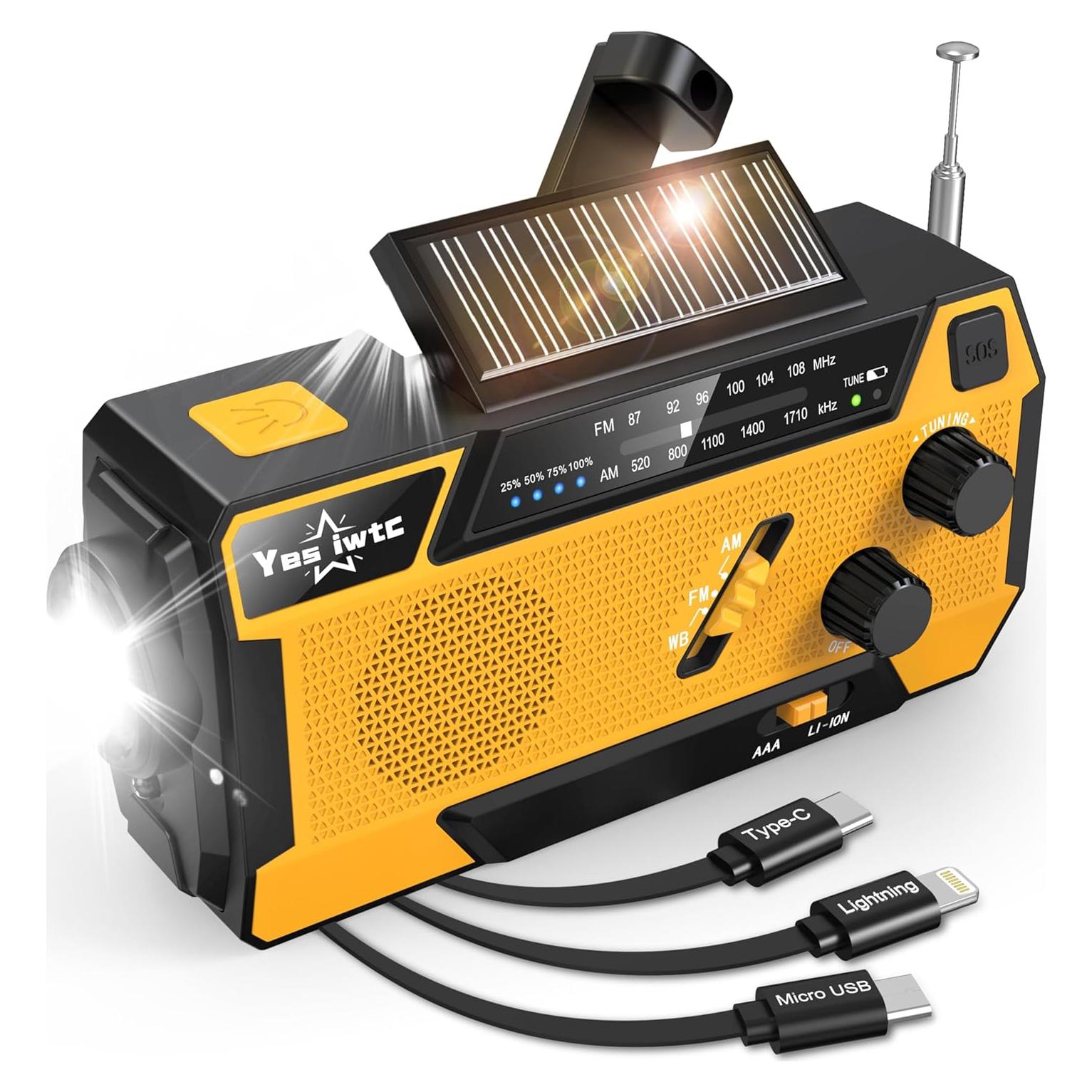 Radio Meteorológica de Emergencia YESIWTC 7400mWh Solar Manivela