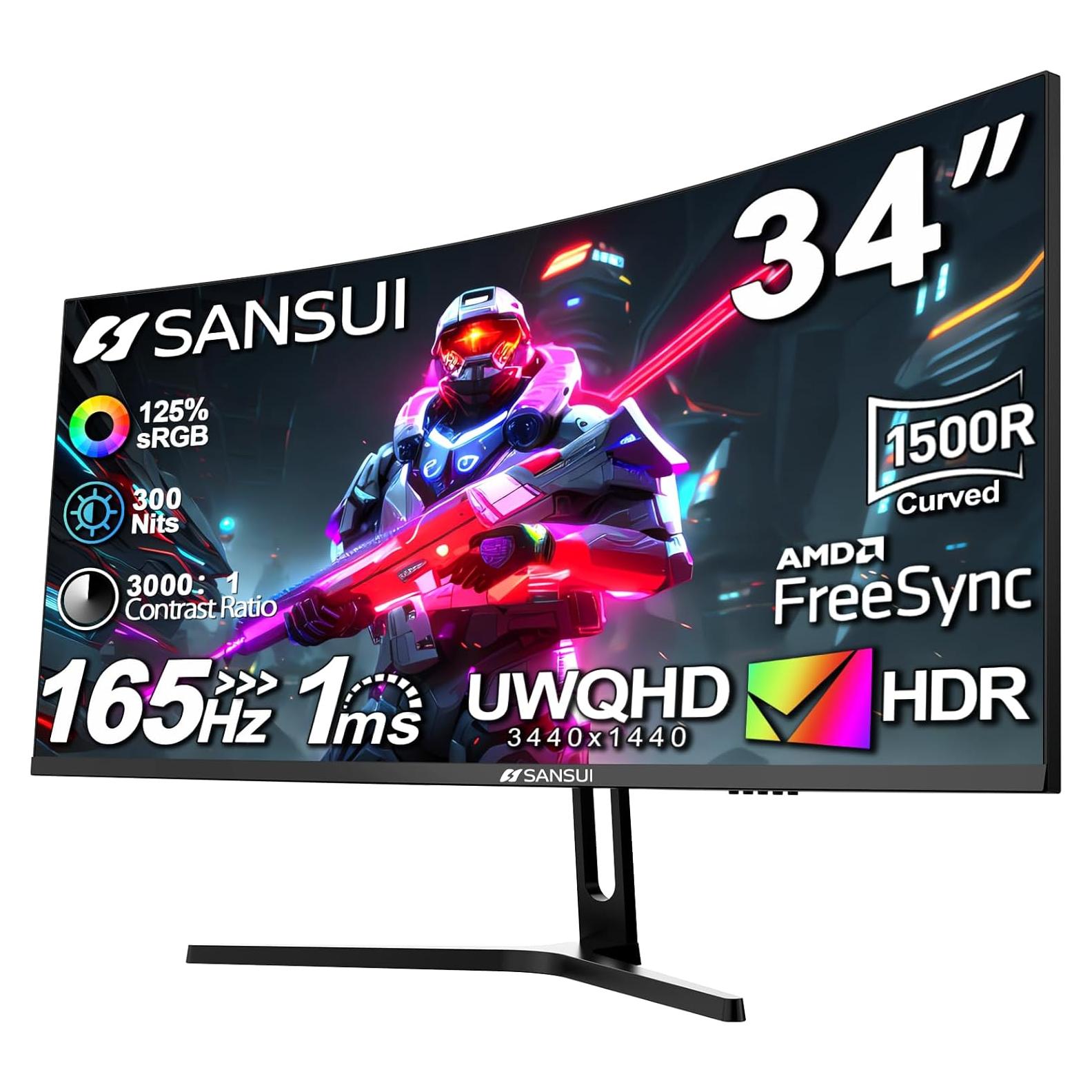 Monitor Curvo SANSUI 34" UWQHD 3440x1440 165Hz FreeSync