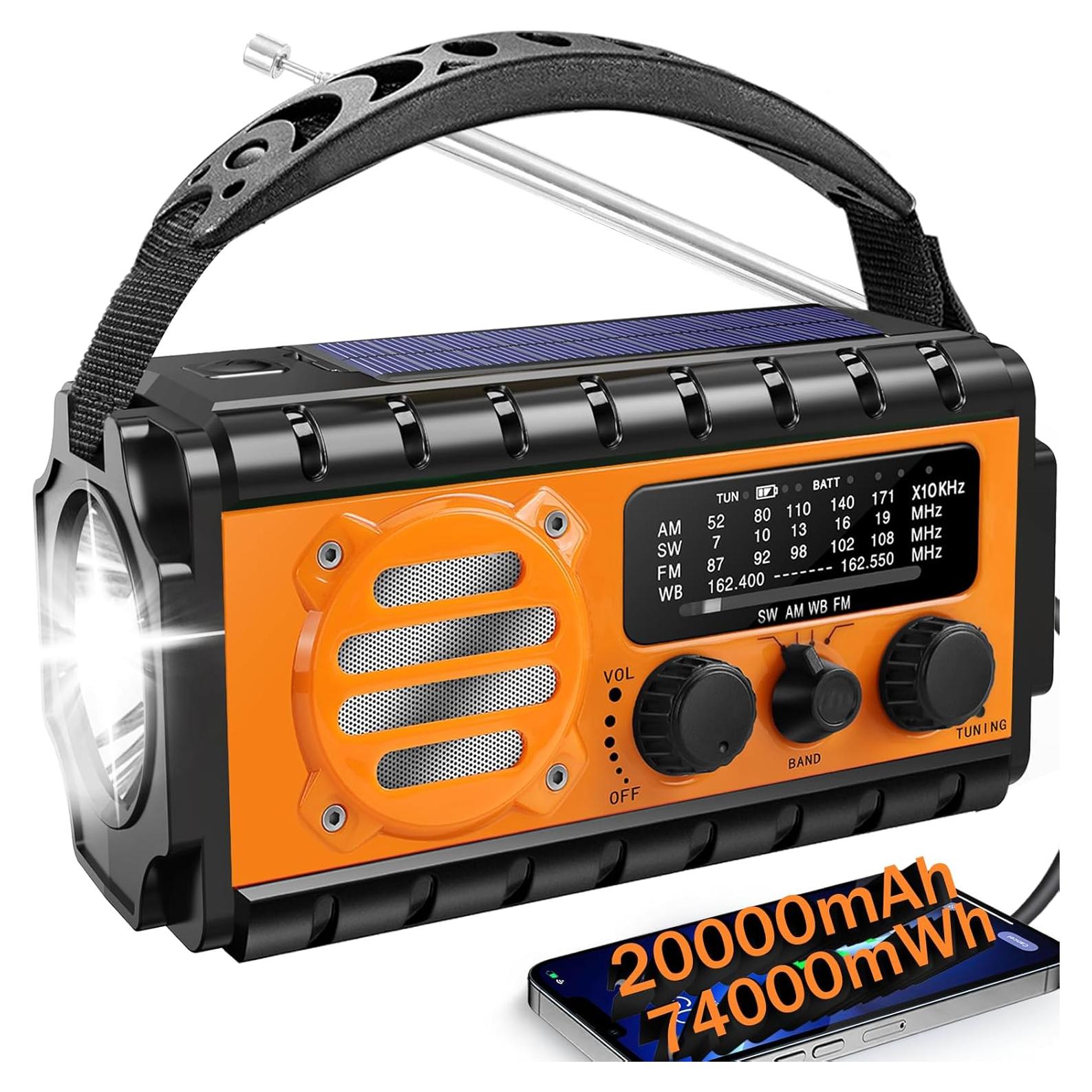 Radio de Emergencia QAUYYW 74000mWh Solar Manivela IPX6