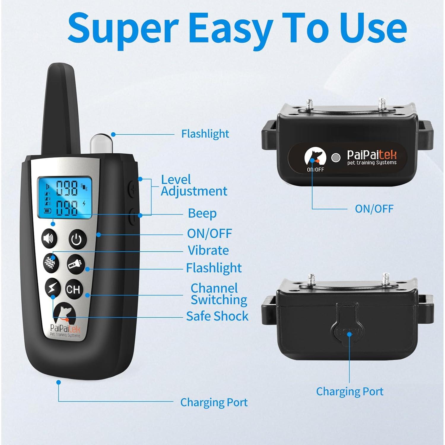 Collar Antibark y Entrenamiento PaiPaitek 2 en 1 - 1000m