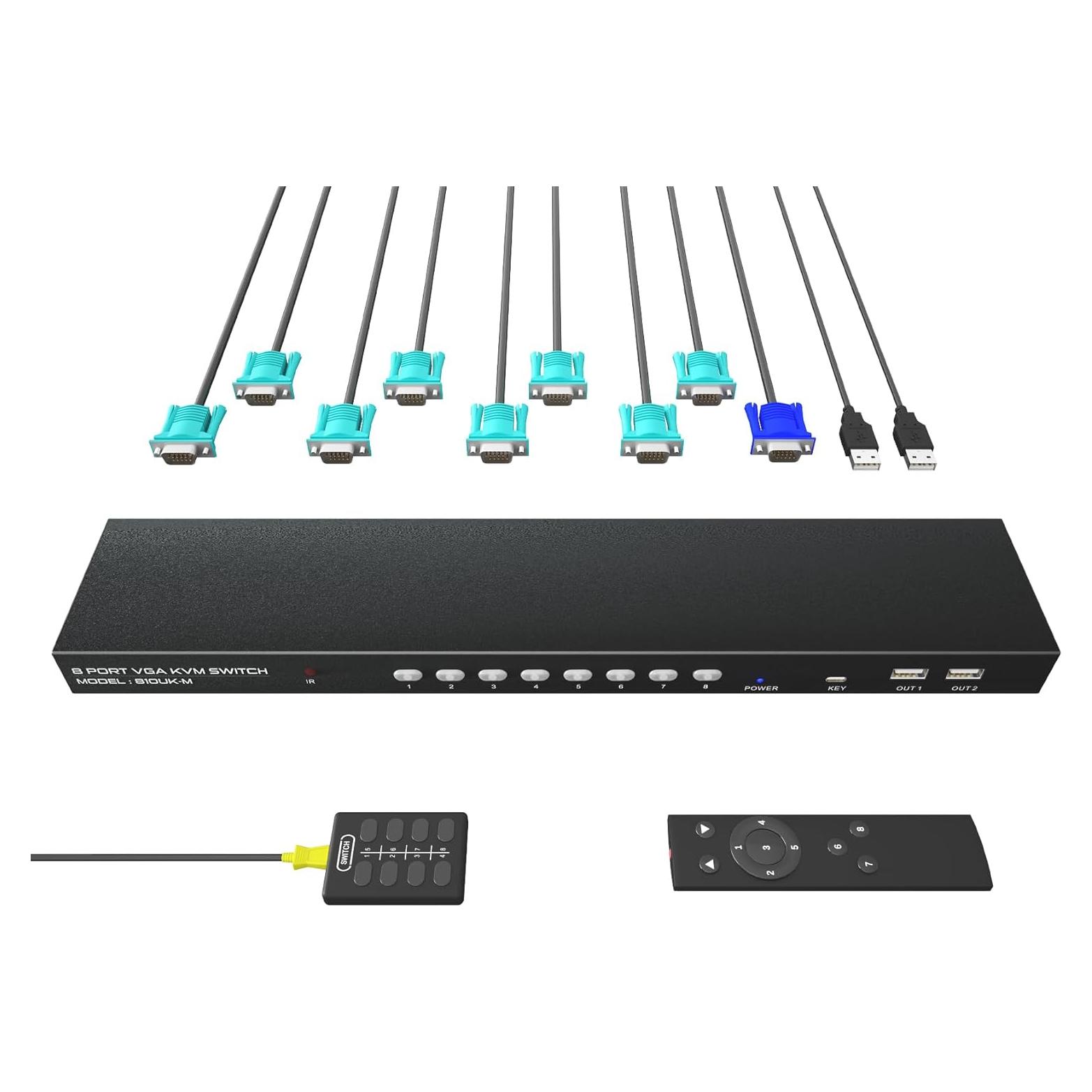 Interruptor KVM VGA 8 Puertos KAGO con Control Remoto USB