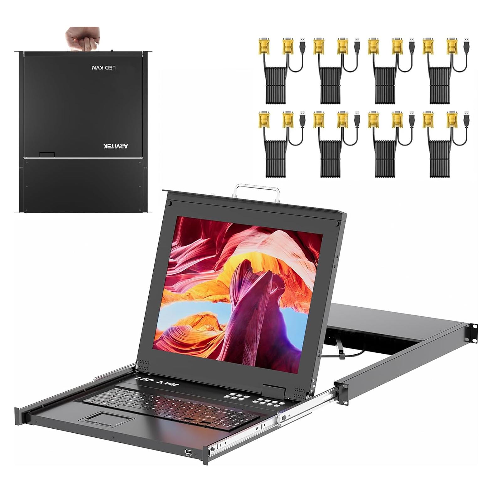 Conmutador KVM VGA Arvitek 8 Puertos 17" LCD Montaje Rack 1U