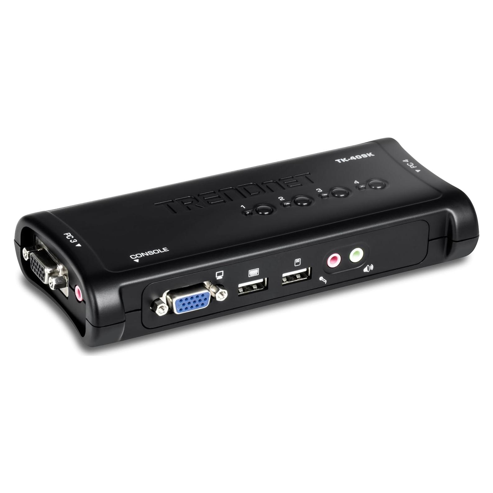Interruptor KVM USB 4 Puertos TRENDnet TK-409K con Audio