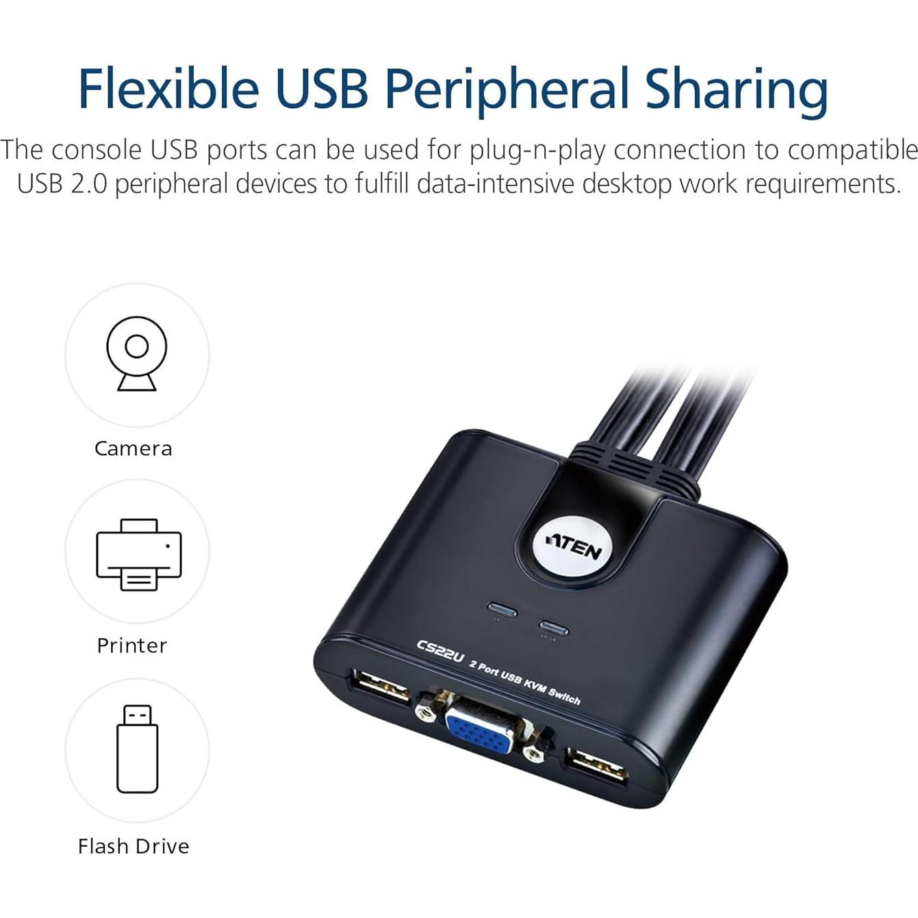 Interruptor KVM ATEN CS22U 2 Puertos USB VGA 15.24x5.08cm
