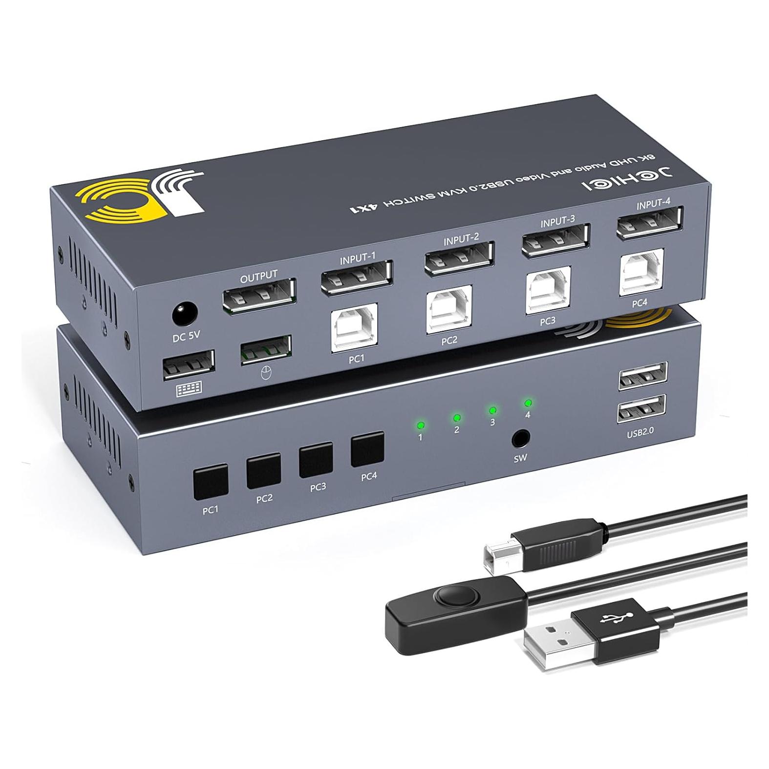 Conmutador KVM DisplayPort 4 Puertos JCHICI 8K@60Hz USB