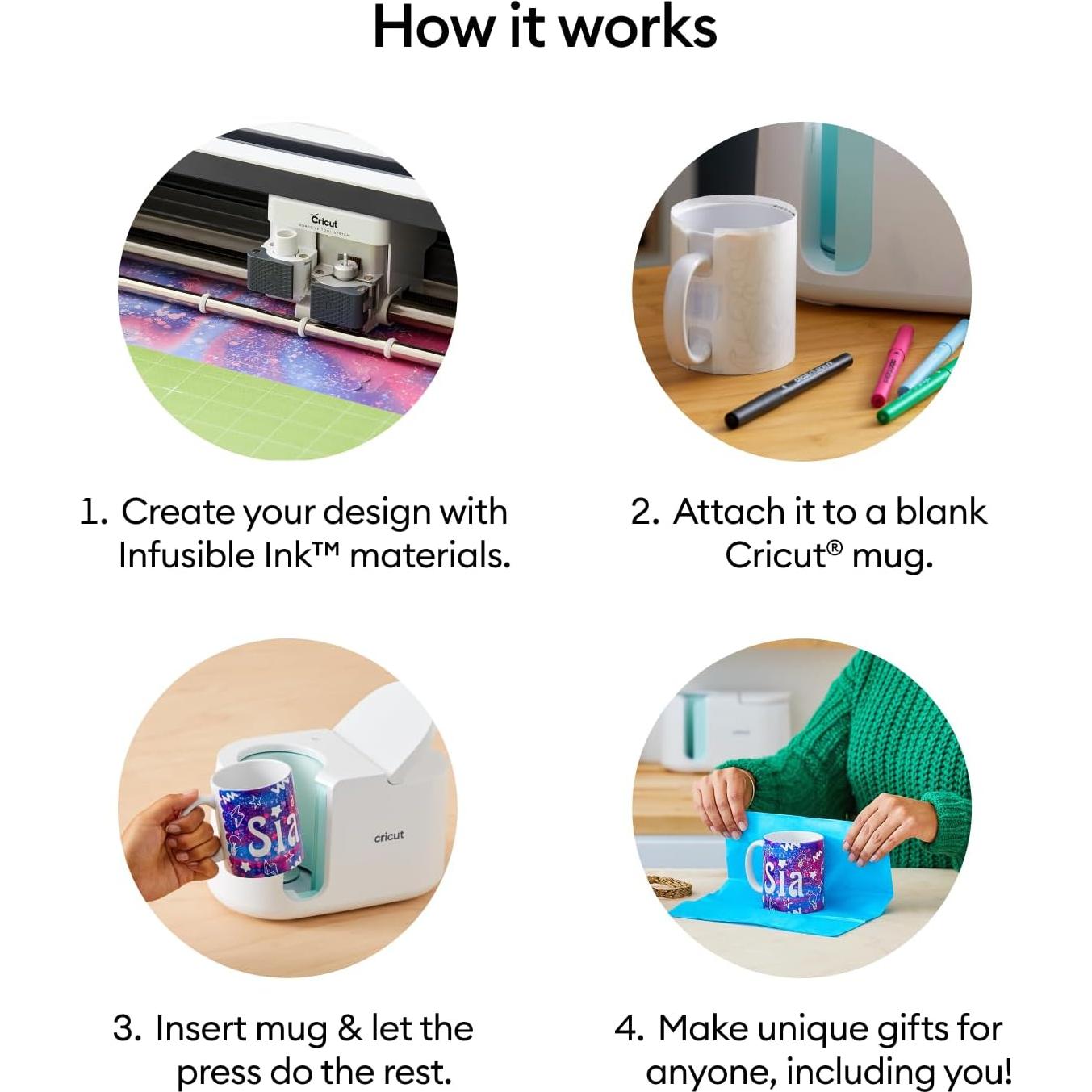 Cricut Mug Press + 4 Tazas Cerámica 12oz Personalizadas