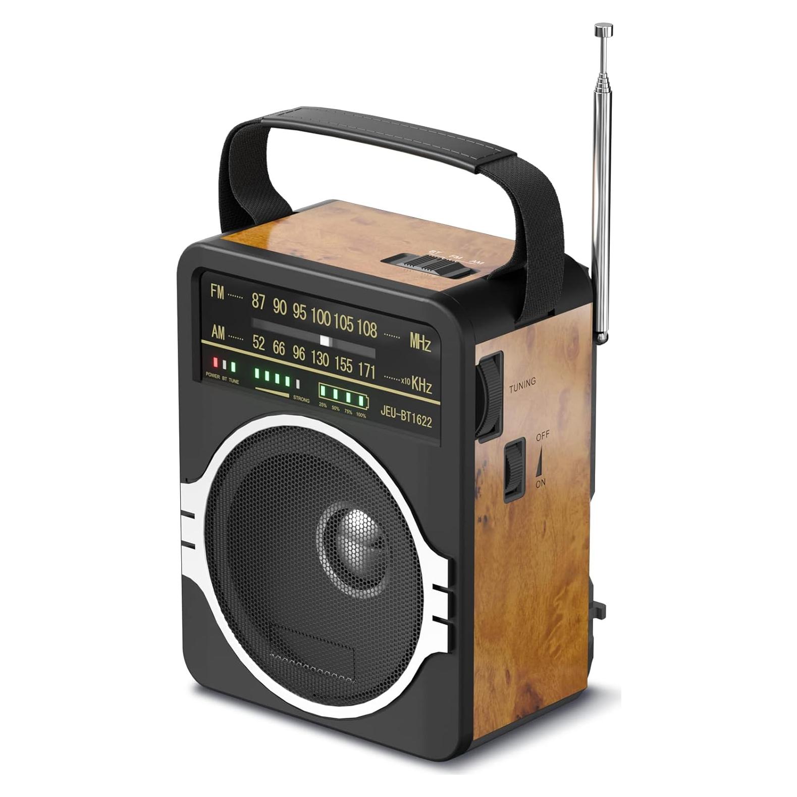 Radio Portátil AM FM Bluetooth 5.0 JEUJUG Recargable 10h