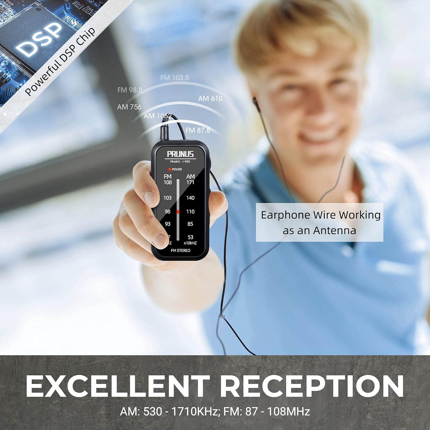 Radio de bolsillo AM FM PRUNUS J-985 portátil estéreos