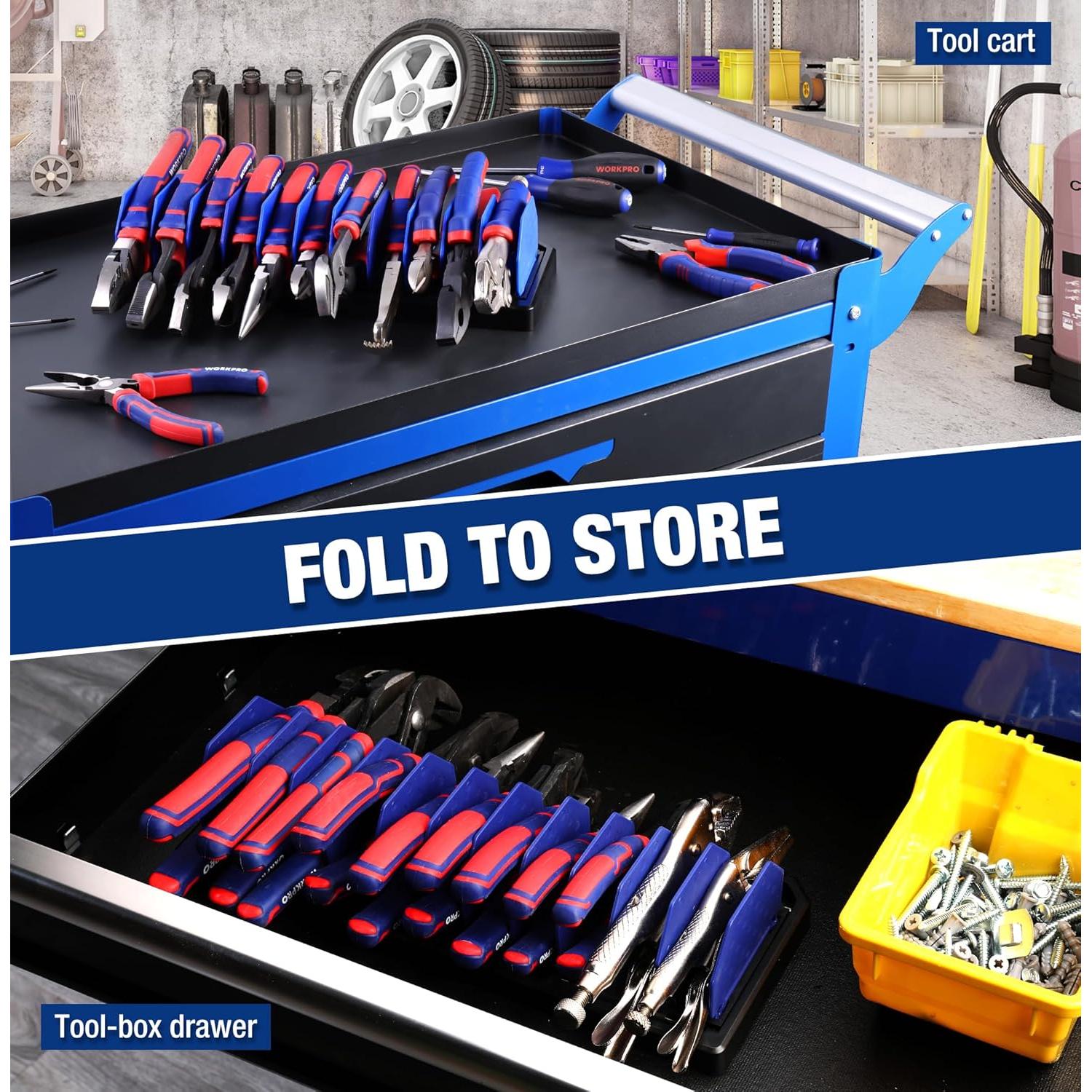 WORKPRO 13.5" Foldable Tool Organizer, Wall Mount Screwdriver Organizers and Pliers Organizers, Tool Box Organizer, Tool Storage Rack for Screwdriver Holder and Pliers Holder (Tools not Included)