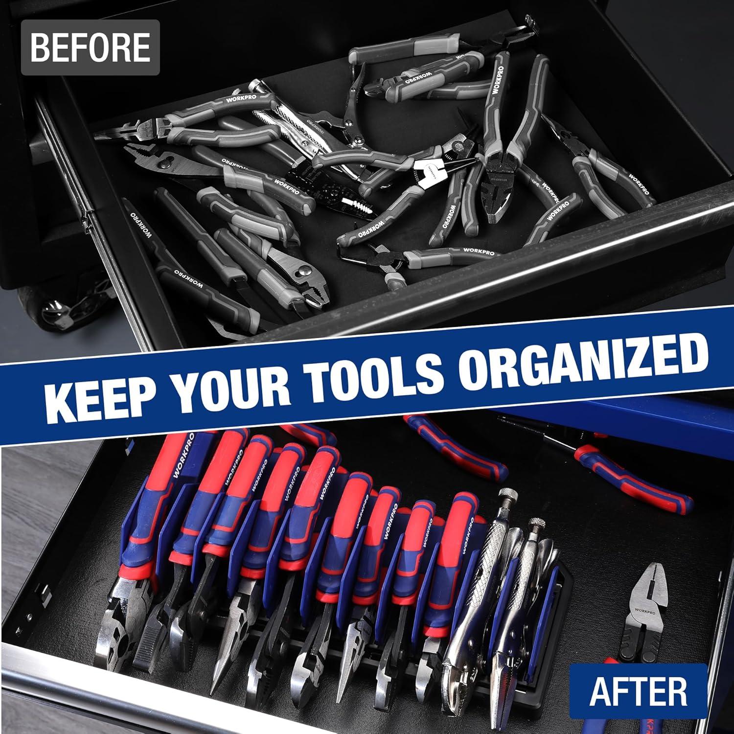 WORKPRO 13.5" Foldable Tool Organizer, Wall Mount Screwdriver Organizers and Pliers Organizers, Tool Box Organizer, Tool Storage Rack for Screwdriver Holder and Pliers Holder (Tools not Included)