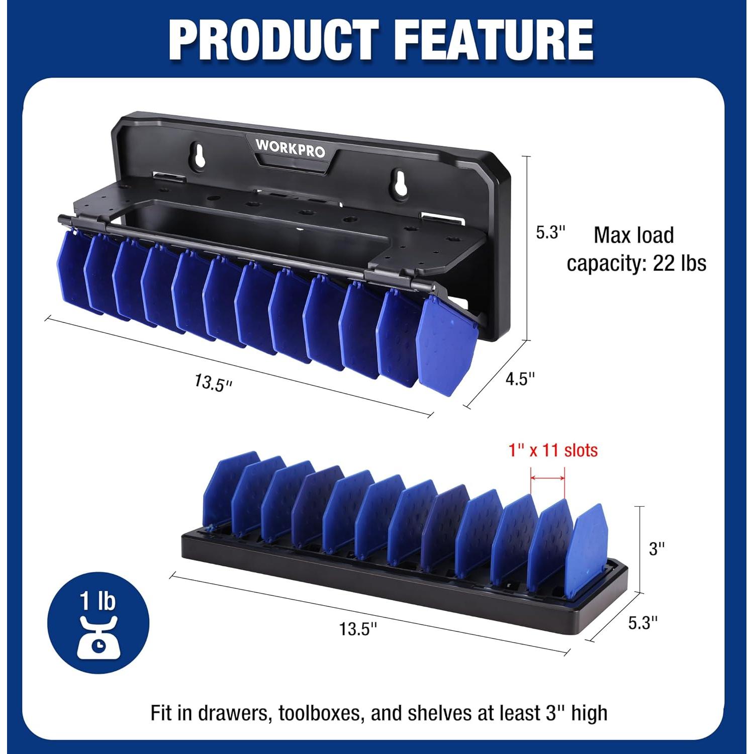 WORKPRO 13.5" Foldable Tool Organizer, Wall Mount Screwdriver Organizers and Pliers Organizers, Tool Box Organizer, Tool Storage Rack for Screwdriver Holder and Pliers Holder (Tools not Included)