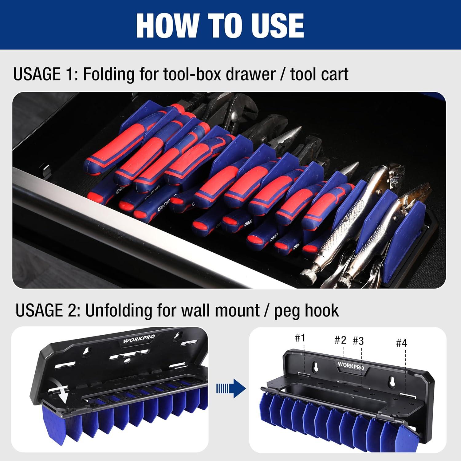 WORKPRO 13.5" Foldable Tool Organizer, Wall Mount Screwdriver Organizers and Pliers Organizers, Tool Box Organizer, Tool Storage Rack for Screwdriver Holder and Pliers Holder (Tools not Included)