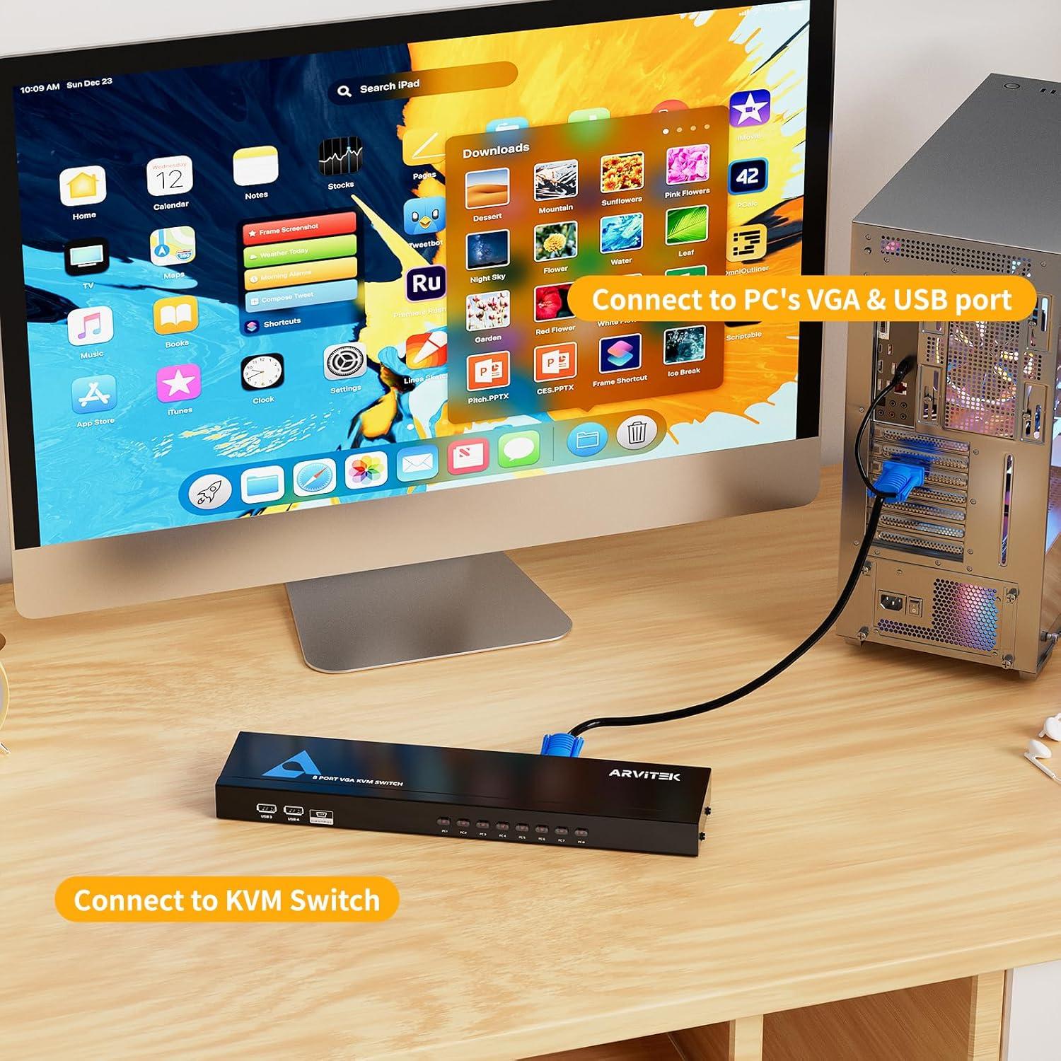 Cable KVM VGA-USB 2-en-1 Arvitek 1.8m para conmutador KVM