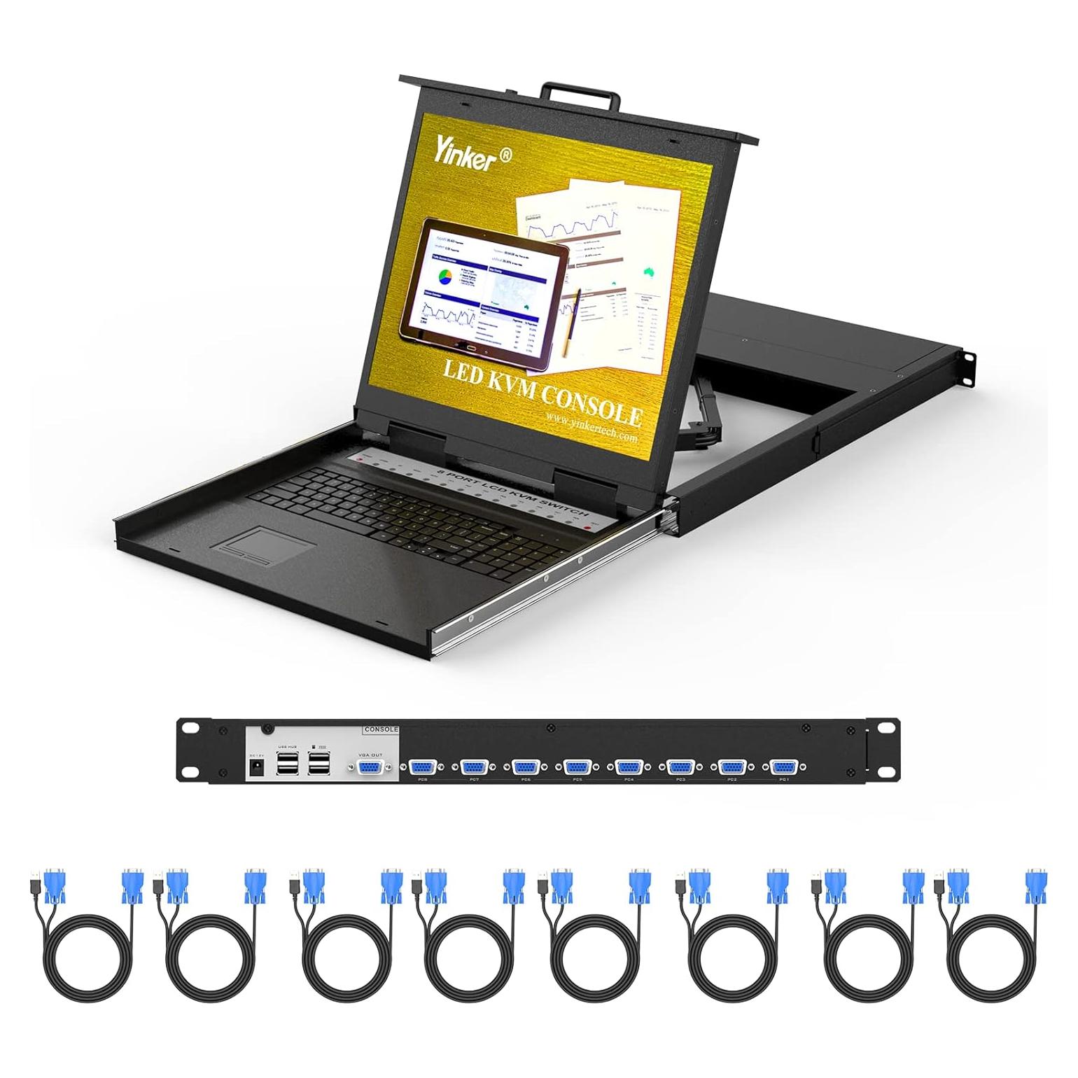 Conmutador KVM VGA 8 Puertos Yinker con Monitor LCD 19"