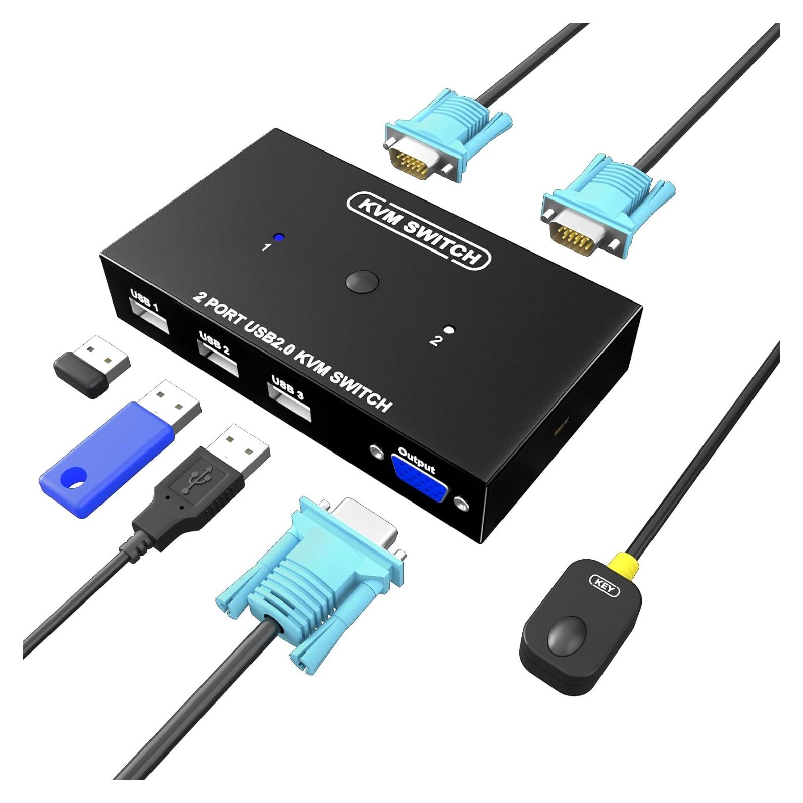 Conmutador KVM VGA 2 Puertos DiamondTiger con 2 Cables