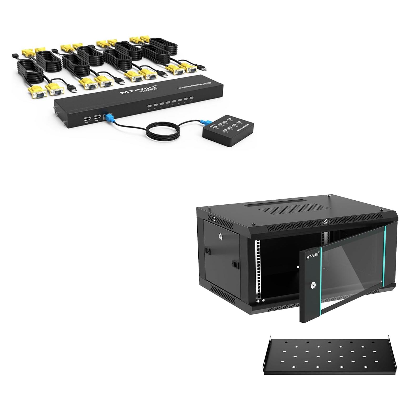 Interruptor KVM VGA 8 Puertos MT-VIKI + Gabinete Pared 6U