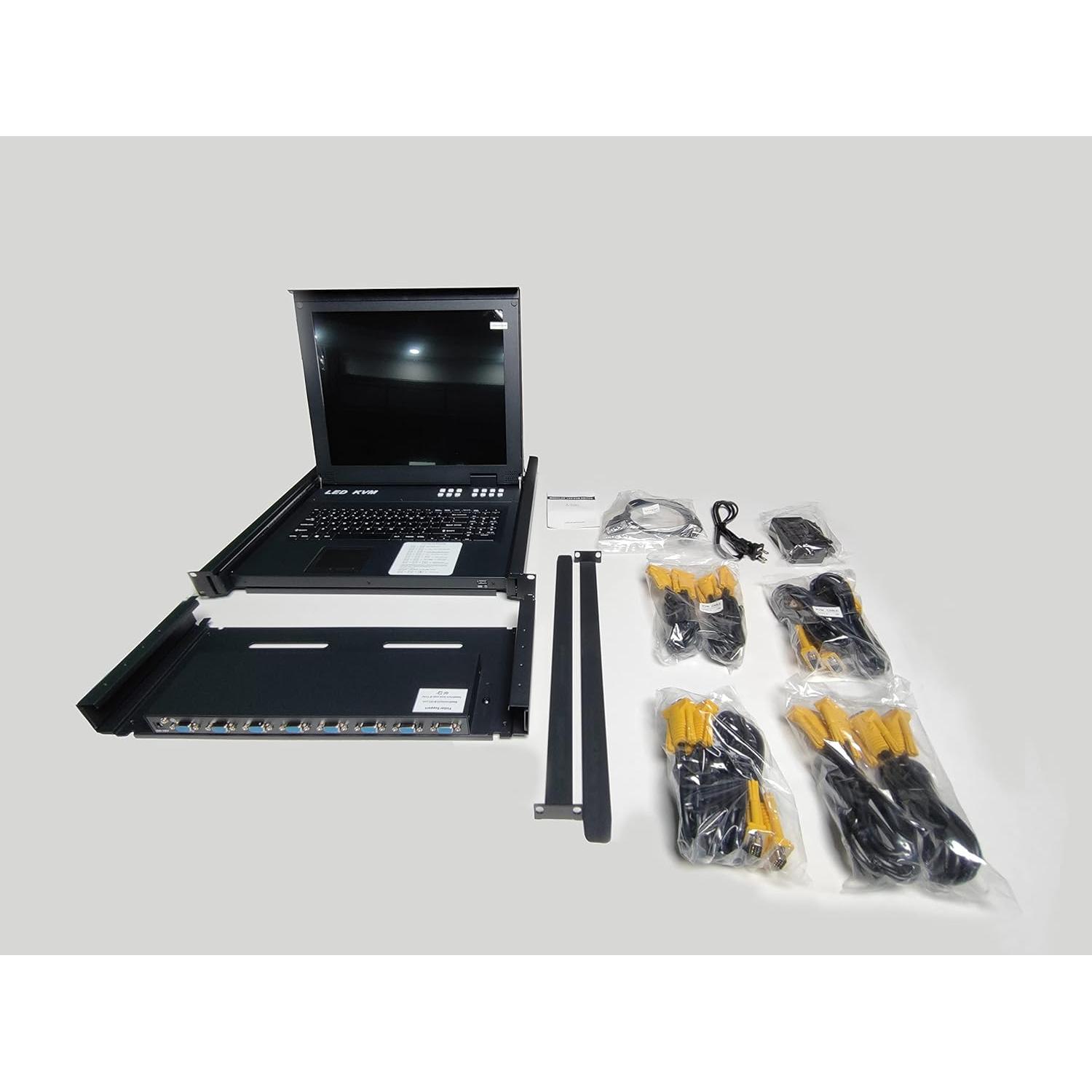 Interruptor KVM LCD 17" Rack 8 Puertos + 2 Cables KVM VGA