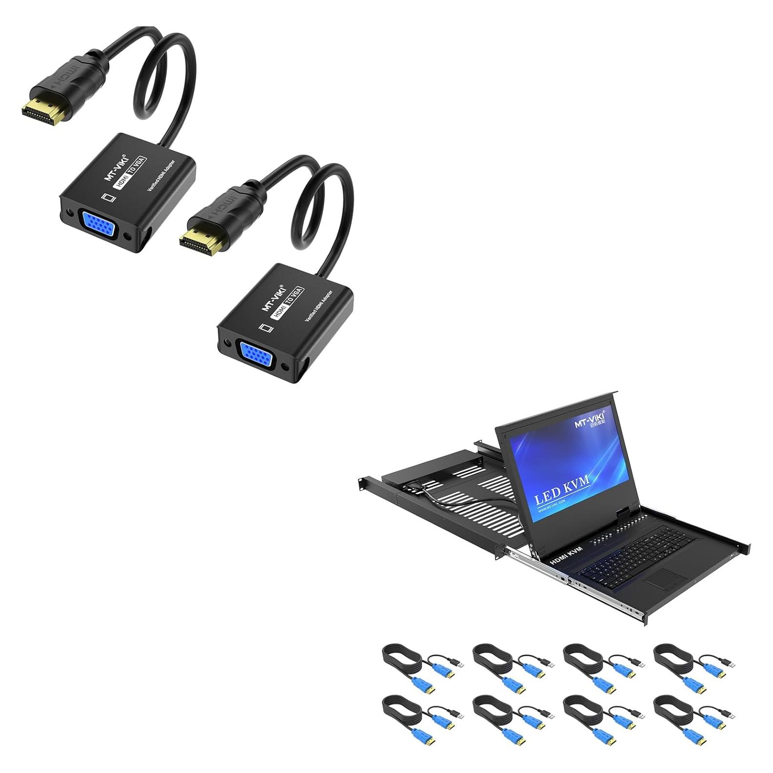 Adaptador HDMI a VGA 2 Paquete + KVM de Montaje en Rack 16 Puertos