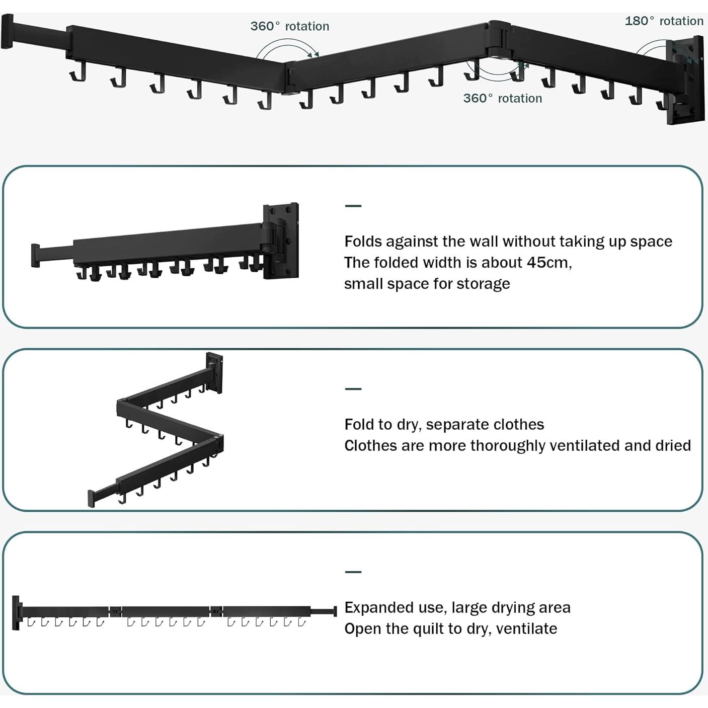 Estante Plegable para Secar Ropa BOQORAD Negro 100kg