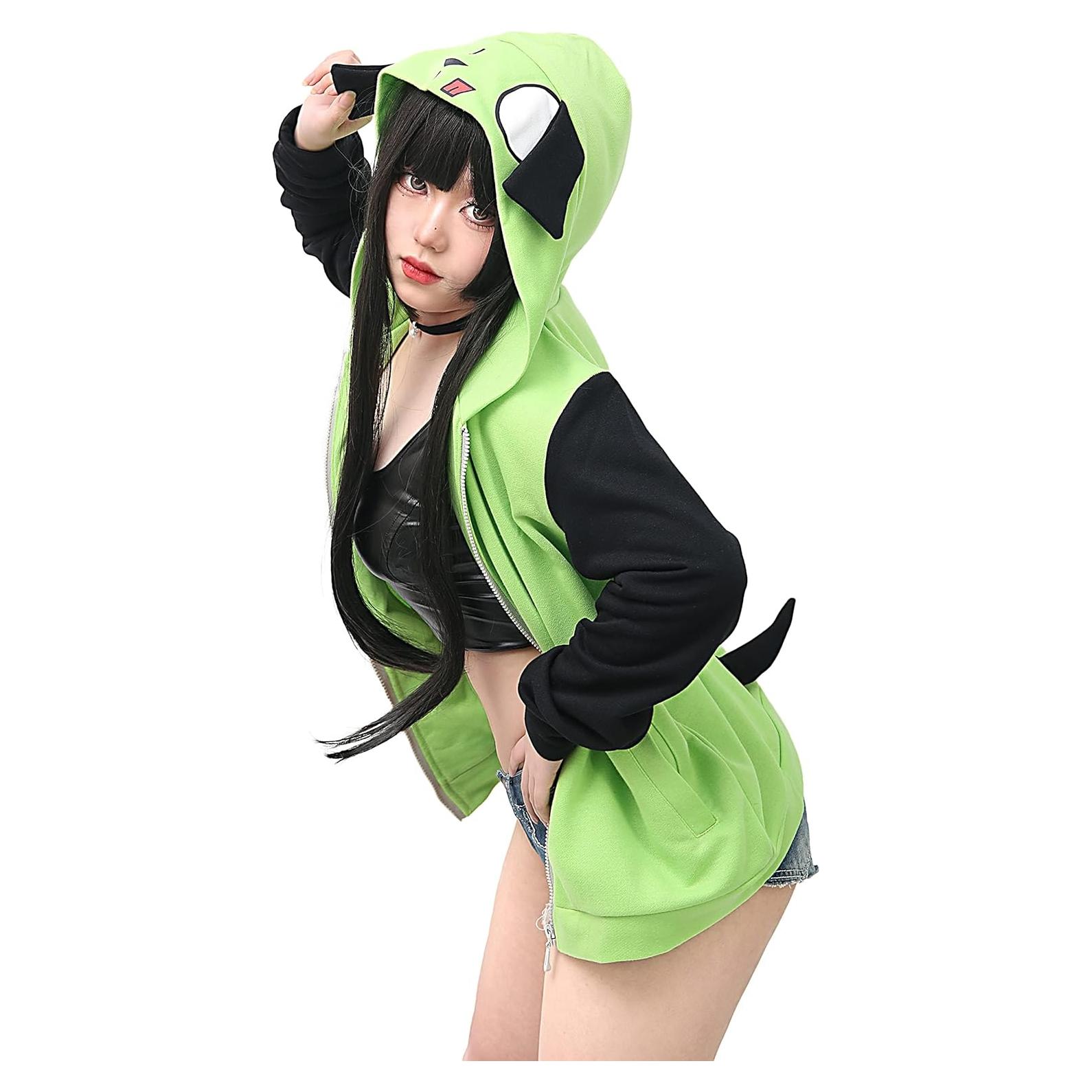 Chaqueta de Cosplay C-ZOFEK Verde con Capucha y Orejas