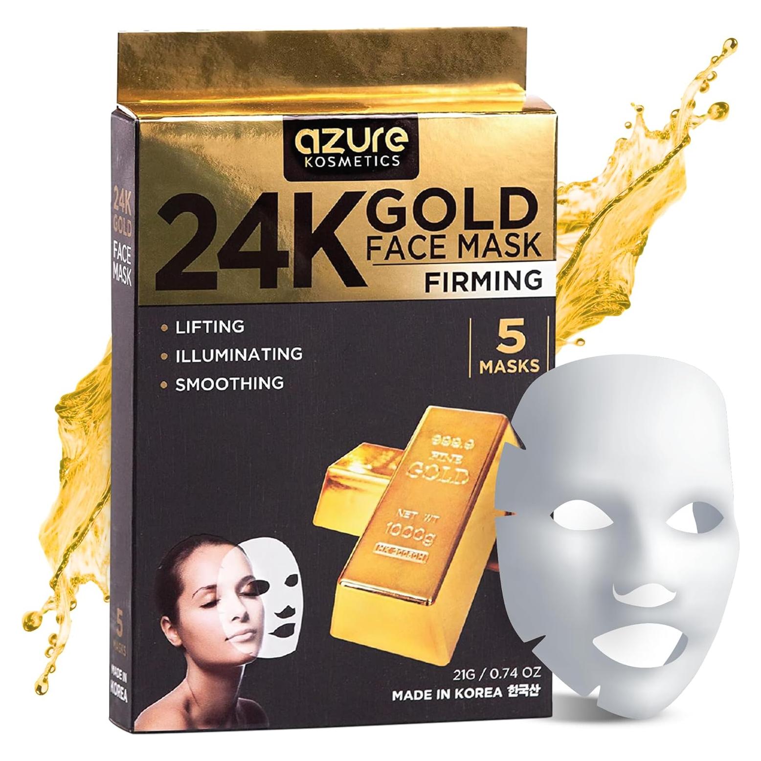 Máscara Facial Reafirmante Oro 24K Azure - Hidratante 5 Pzas