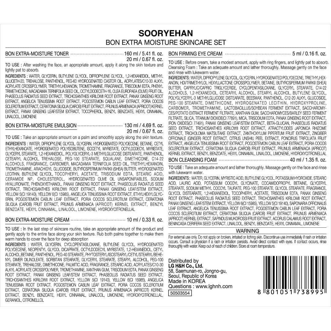 Conjunto de Cuidado de Piel Sooryehan Bon Extra Moisture 384.5 ml