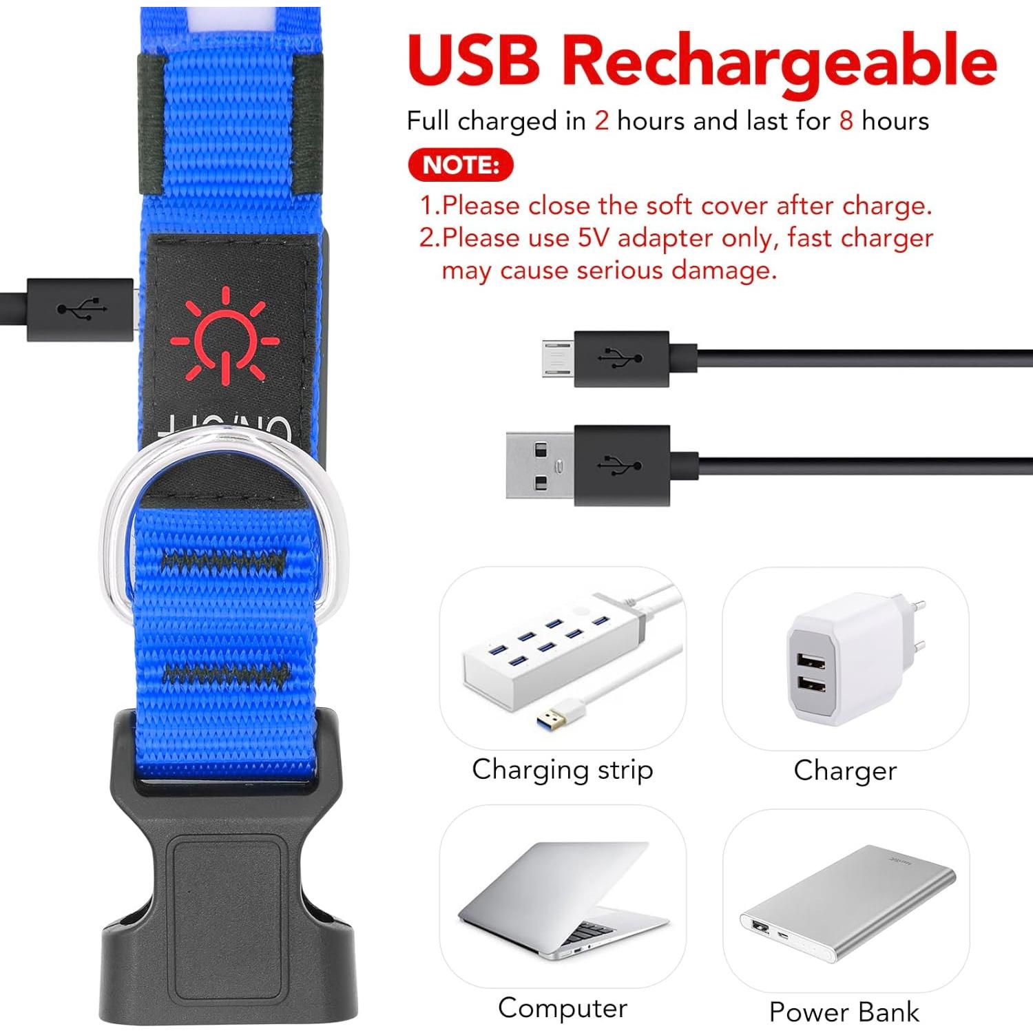 Collar LED para Perros Vizpet Ajustable Recargable Azul 28-40 cm