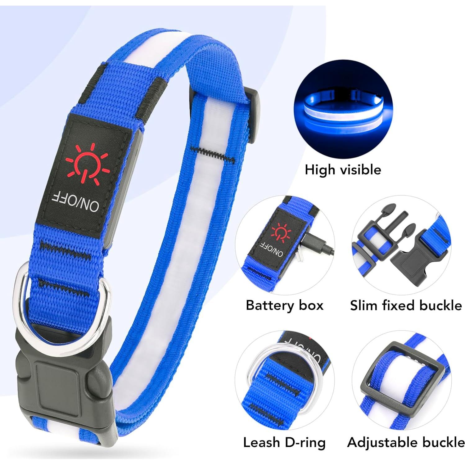 Collar LED para Perros Vizpet Ajustable Recargable Azul 28-40 cm