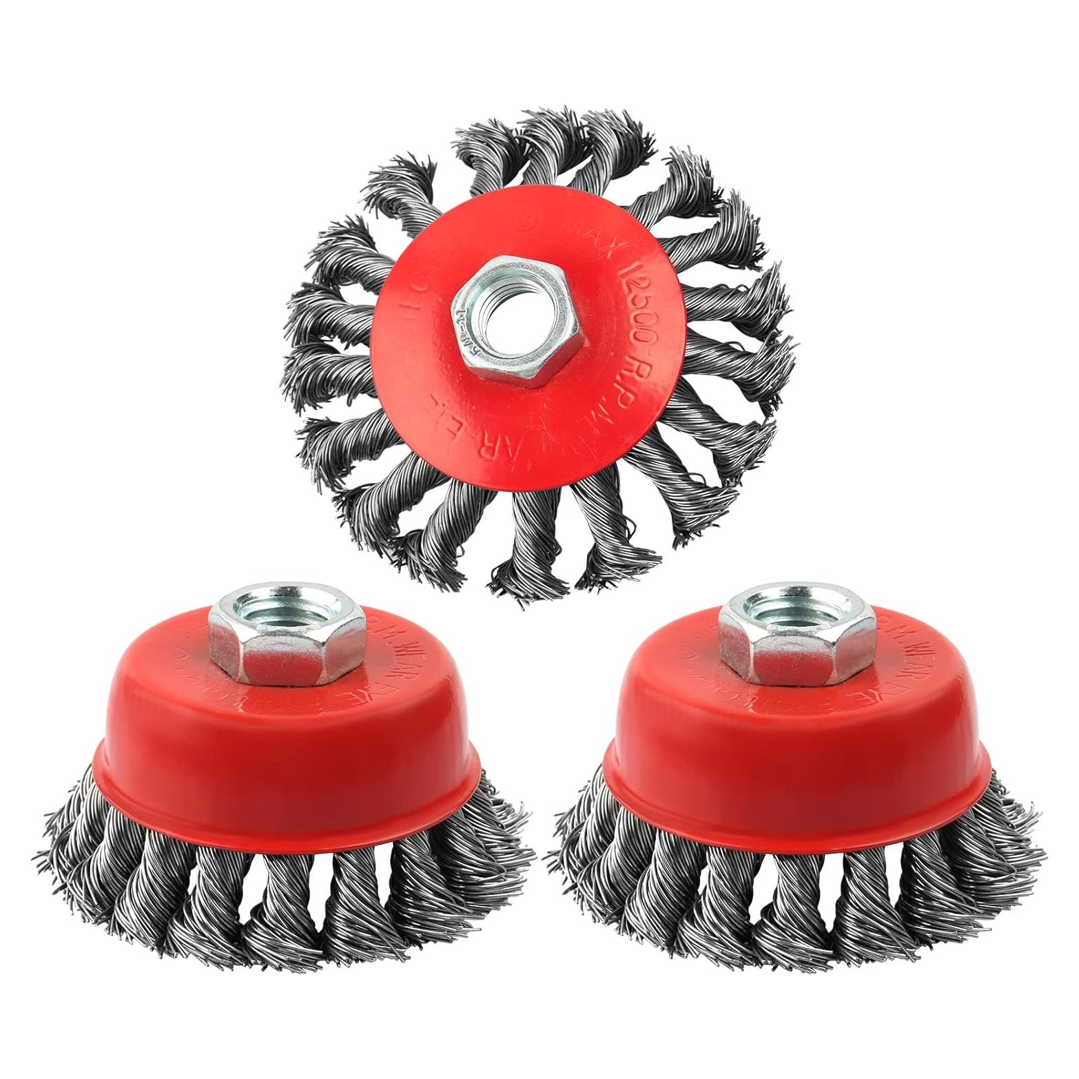 Paquete de 3 cepillos de alambre WENORA 4" para amoladora