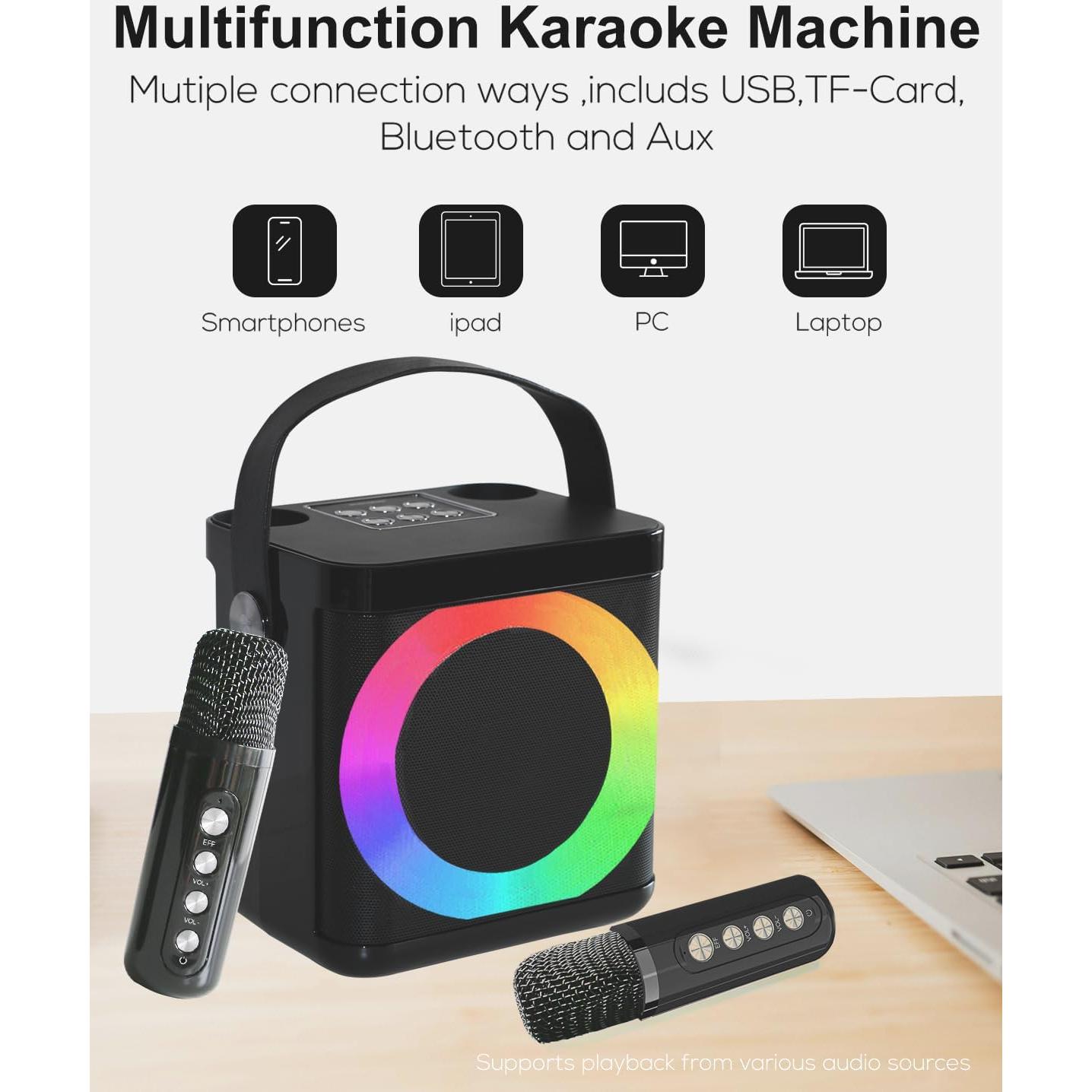 Mini Máquina de Karaoke MUMUWIND MMF-307B con 2 Micrófonos