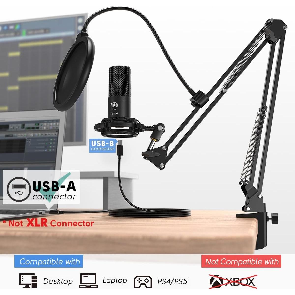 Micrófono USB FIFINE T669 con Soporte y Filtro Antipop