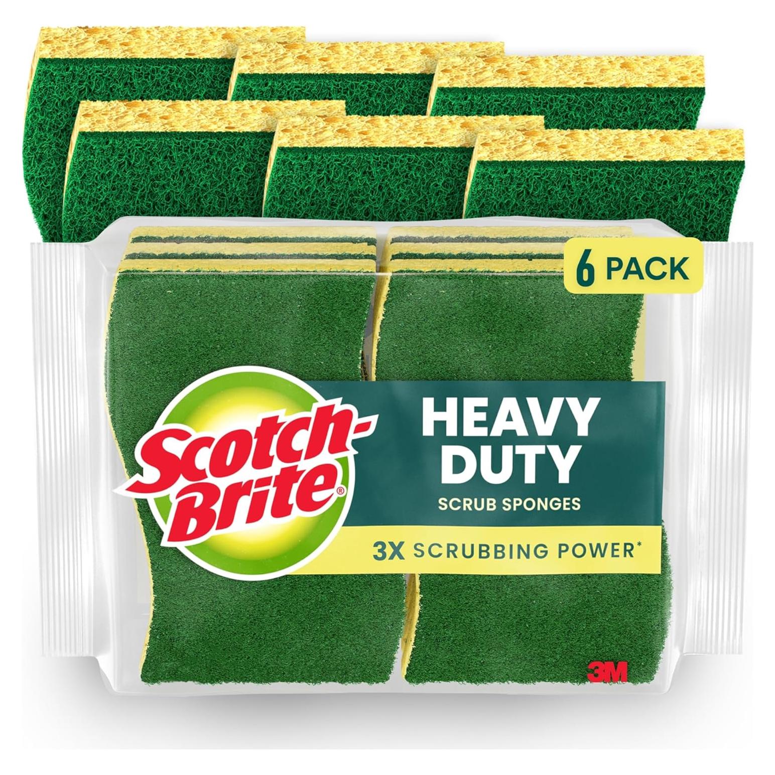 Esponjas de Limpieza Pesada Scotch-Brite - 6 Unidades, 3X Poder Fregado