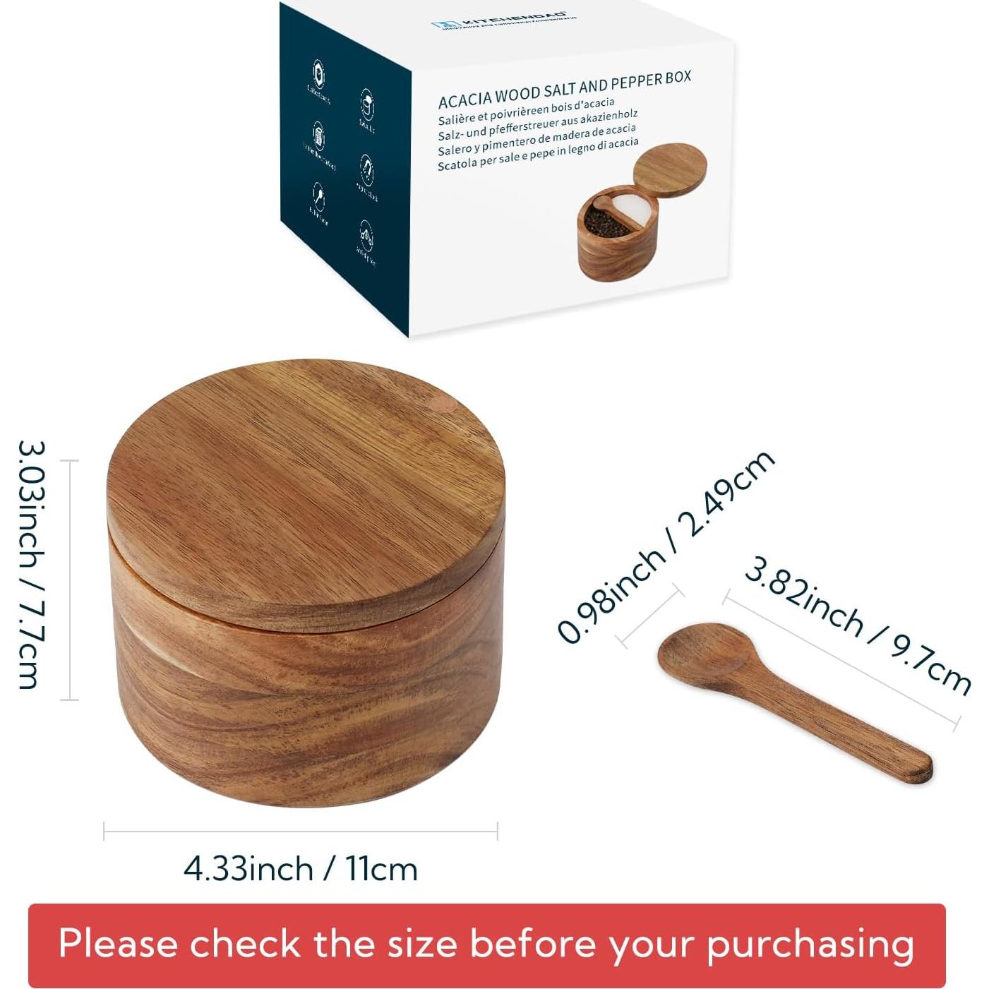 Caja de Madera de Acacia KITCHENDAO para Sal y Pimienta 10oz