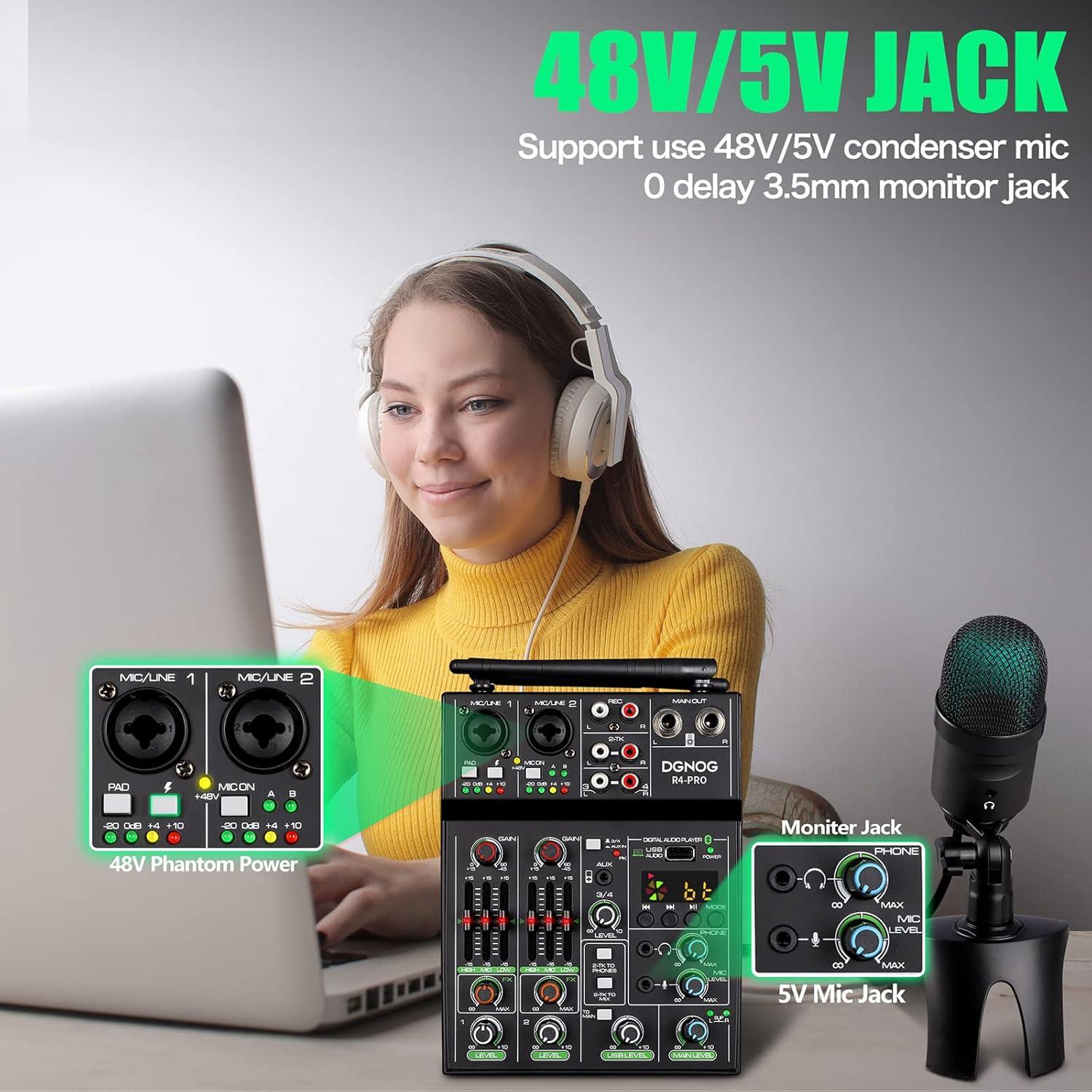 Mezclador de Audio R4 Pro 4 Canales Bluetooth USB 48V